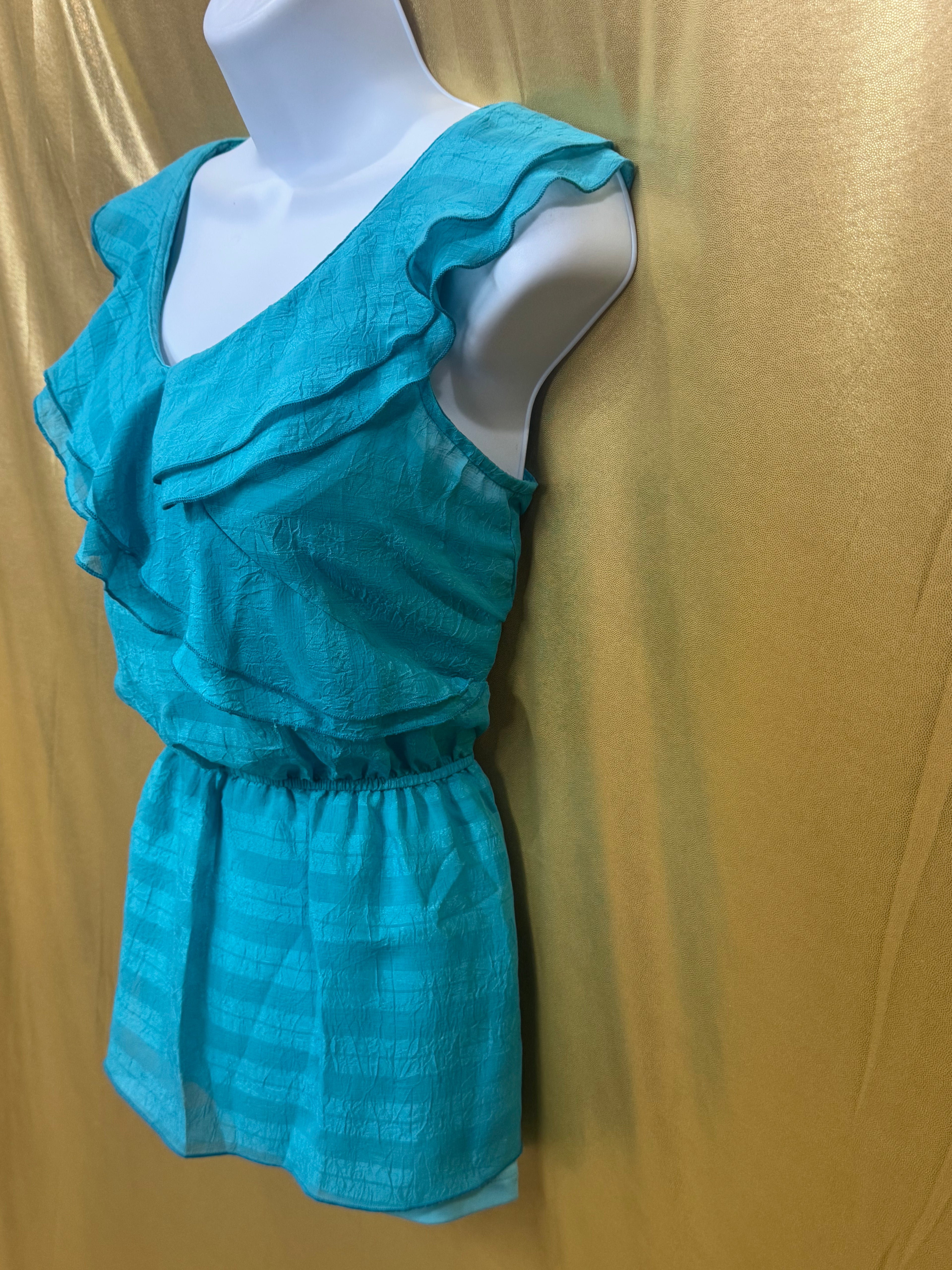 BCX Turquoise Ruffled Sleeveless Blouse Size Medium | Built-In Camisole