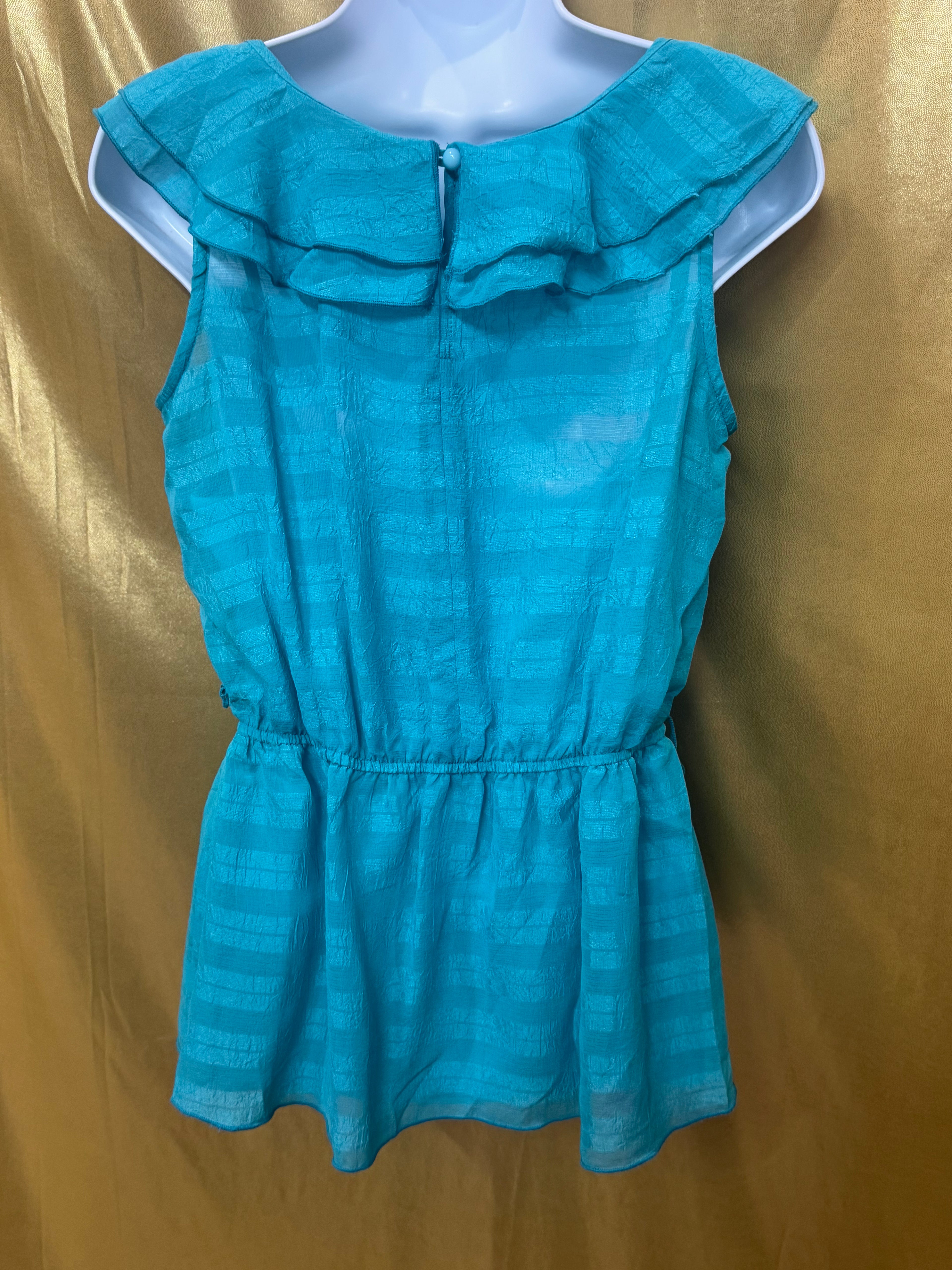 BCX Turquoise Ruffled Sleeveless Blouse Size Medium | Built-In Camisole