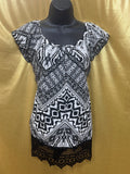 French Laundry Geometric Print Crochet Hem Tunic Top - Size M NWT