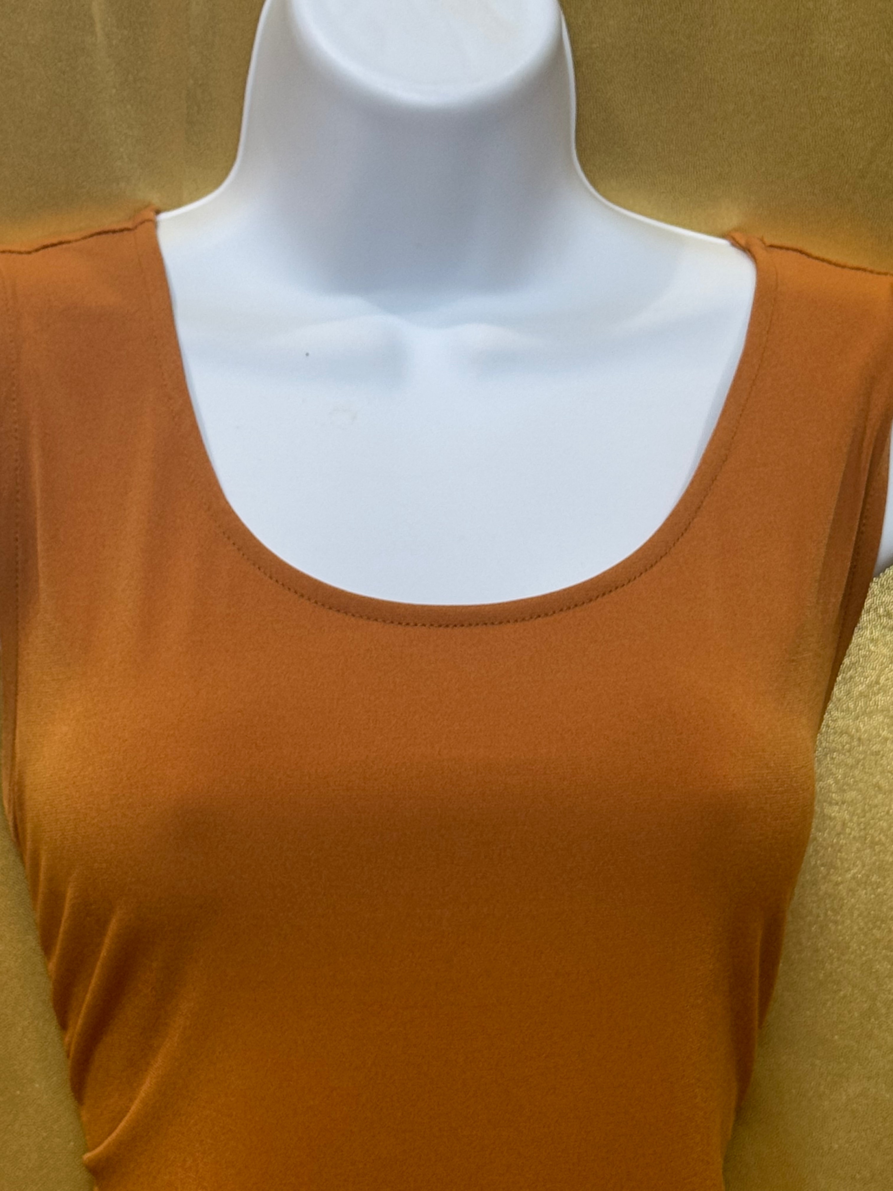 Susan Graver Liquid Knit Tank Top Size M Burnt Orange Scoop Neck Side Slits