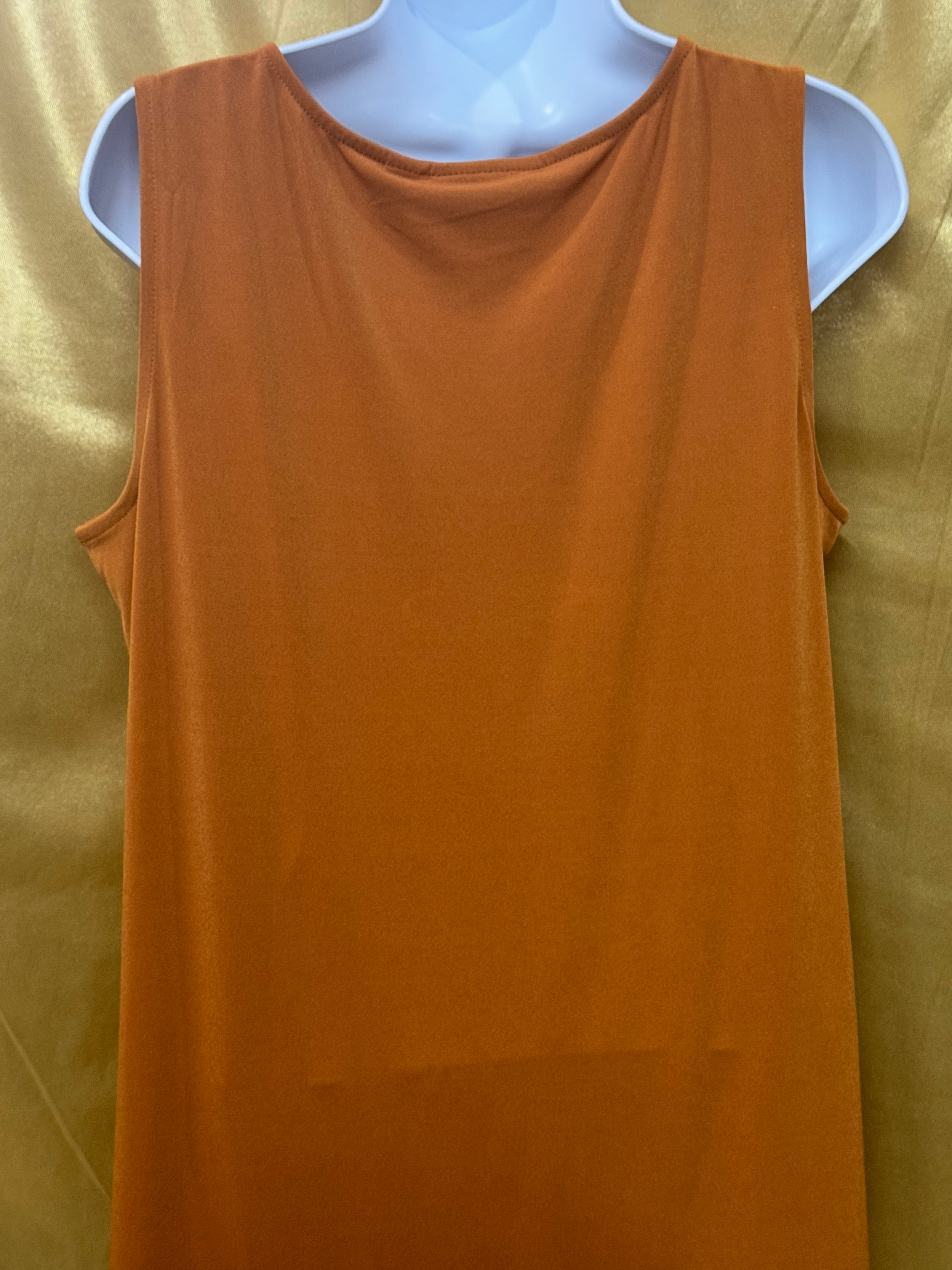Susan Graver Liquid Knit Tank Top Size M Burnt Orange Scoop Neck Side Slits