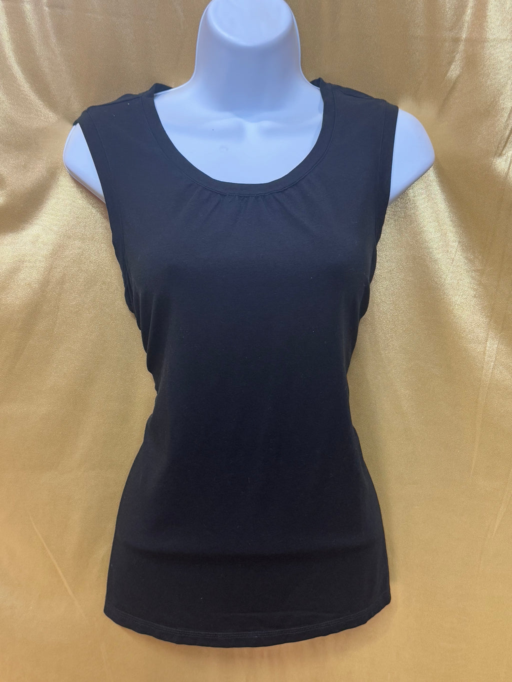 L.L. Bean Black Sleeveless Tank Top Size M Tencel Spandex Blend Shirred Scoop Neck