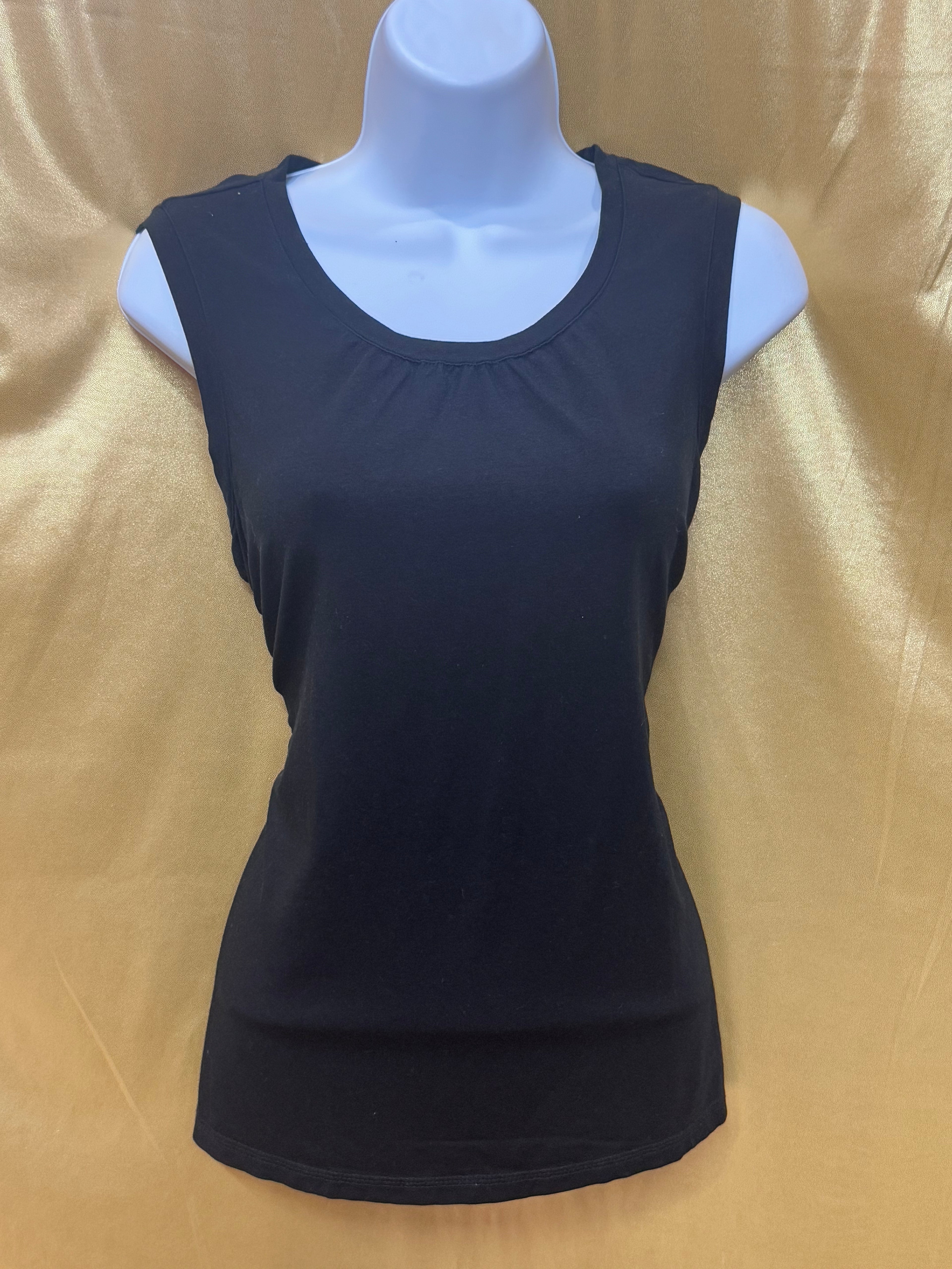 L.L. Bean Black Sleeveless Tank Top Size M Tencel Spandex Blend Shirred Scoop Neck