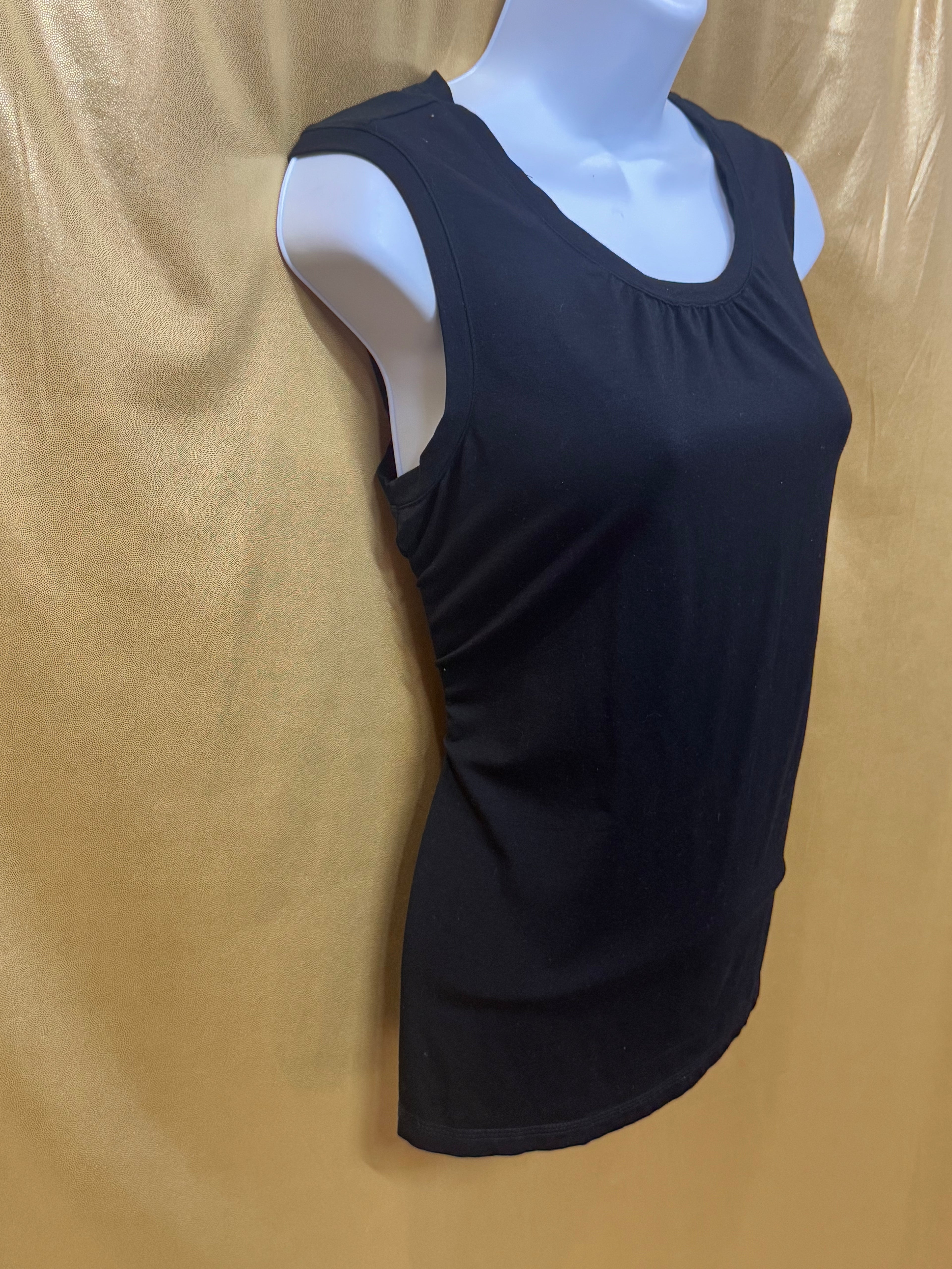 L.L. Bean Black Sleeveless Tank Top Size M Tencel Spandex Blend Shirred Scoop Neck