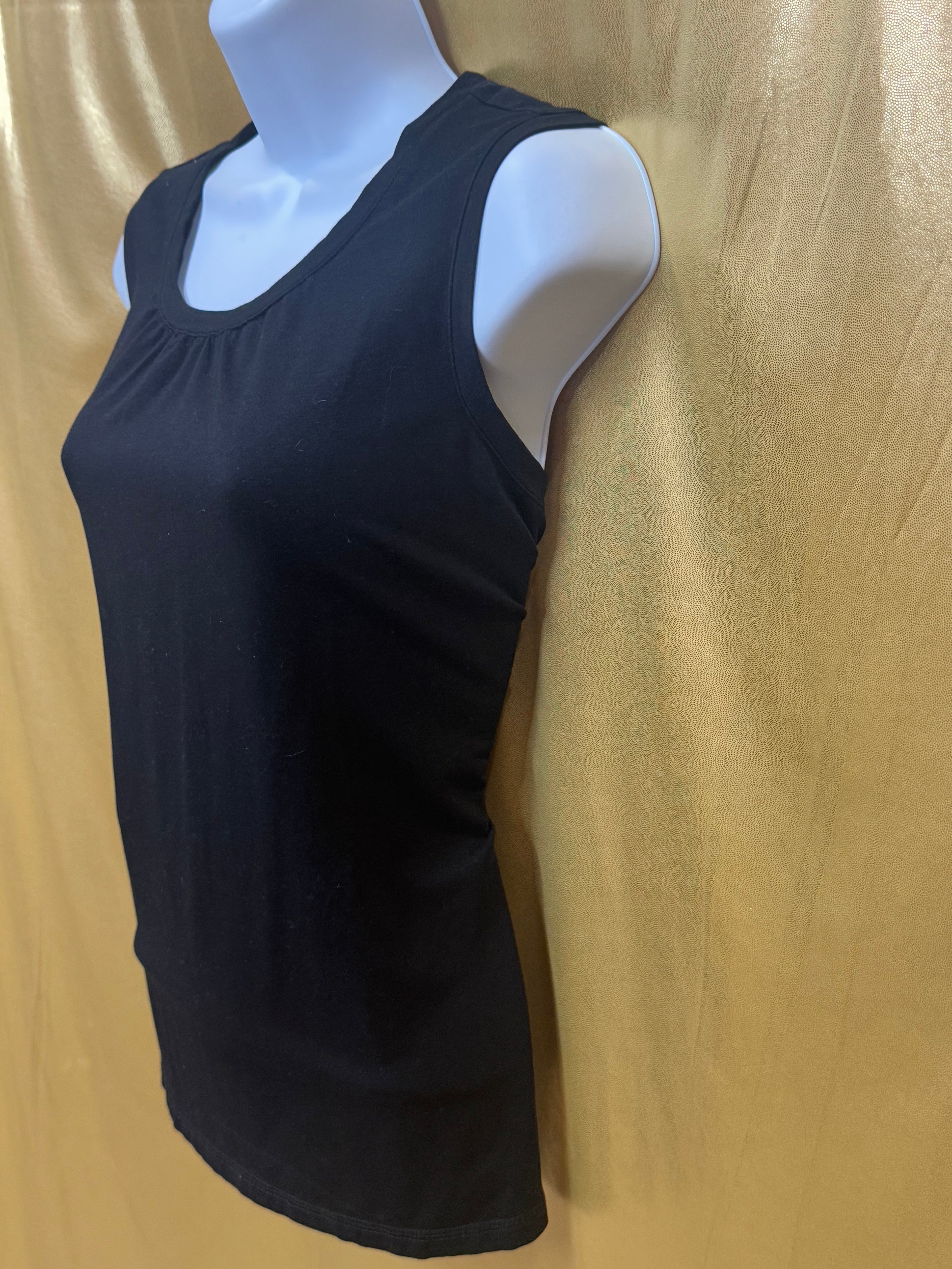 L.L. Bean Black Sleeveless Tank Top Size M Tencel Spandex Blend Shirred Scoop Neck