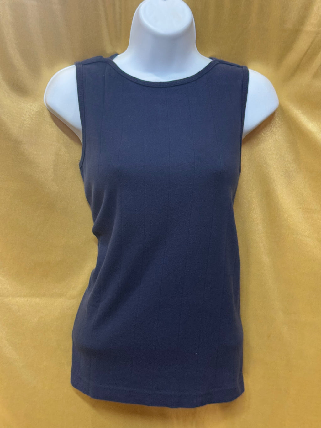 Christopher & Banks Navy Blue Ribbed Tank Top Side Slit Size M 100% Cotton