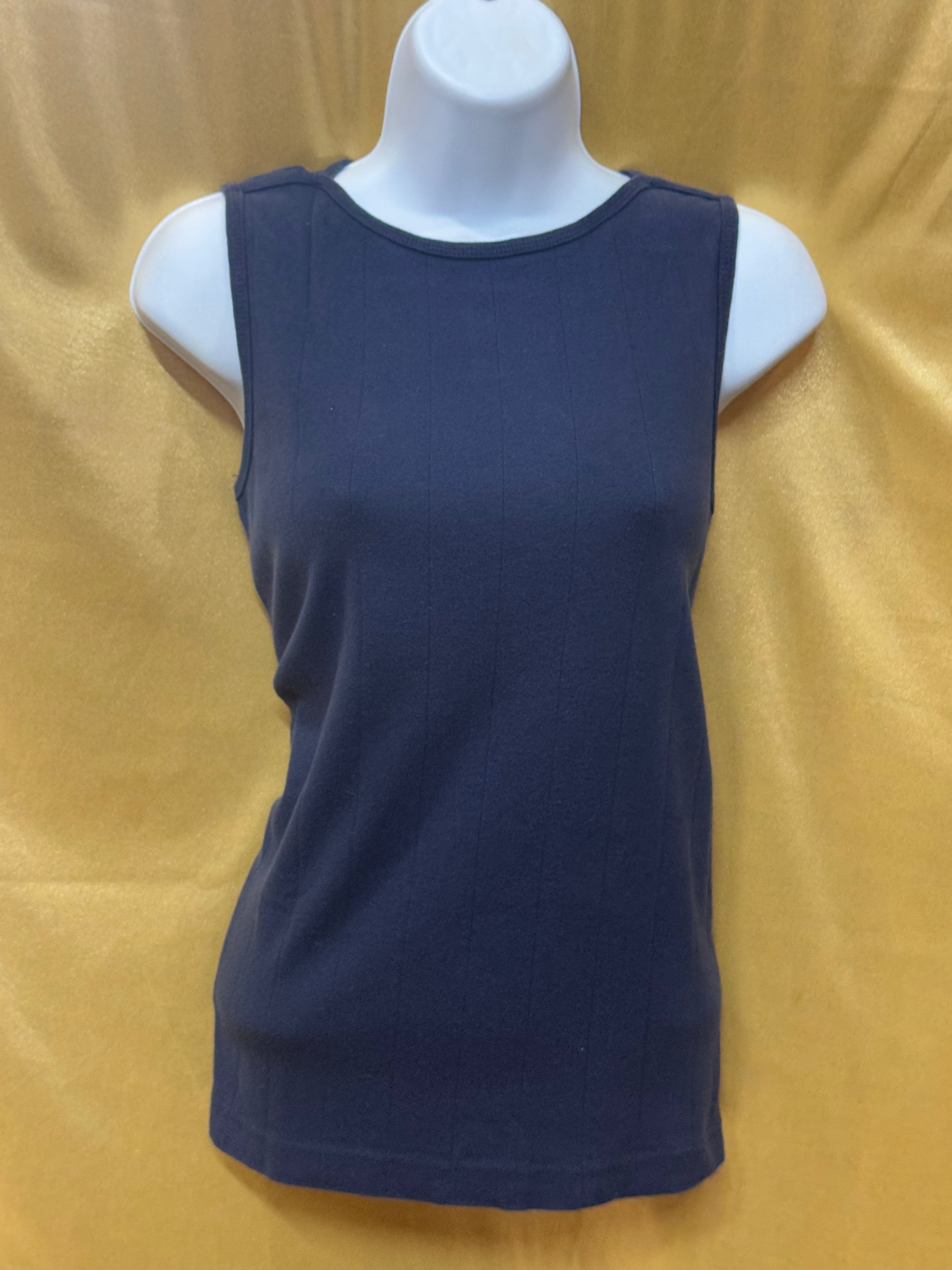 Christopher & Banks Navy Blue Ribbed Tank Top Side Slit Size M 100% Cotton