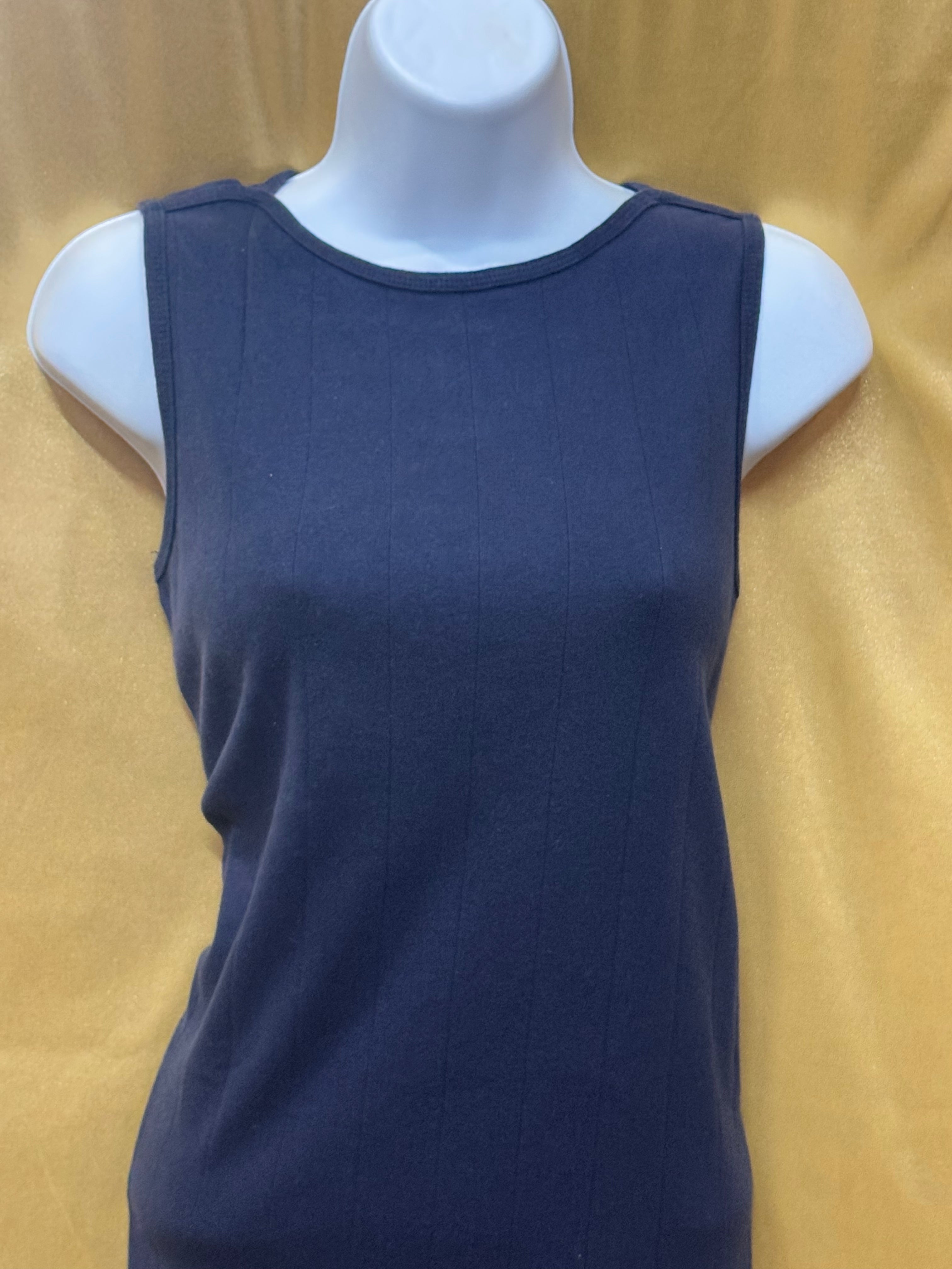 Christopher & Banks Navy Blue Ribbed Tank Top Side Slit Size M 100% Cotton