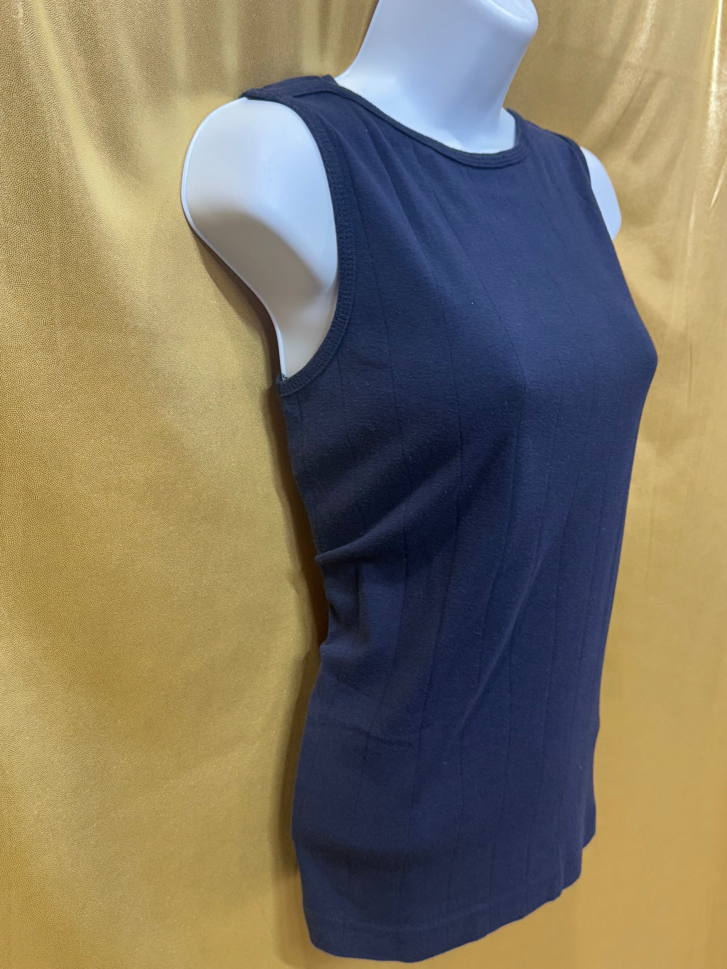Christopher & Banks Navy Blue Ribbed Tank Top Side Slit Size M 100% Cotton
