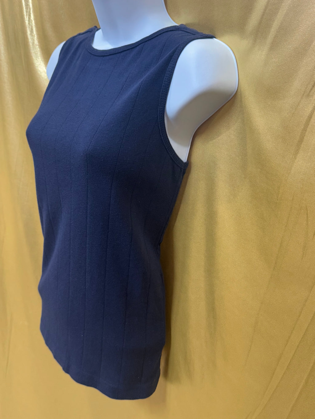 Christopher & Banks Navy Blue Ribbed Tank Top Side Slit Size M 100% Cotton