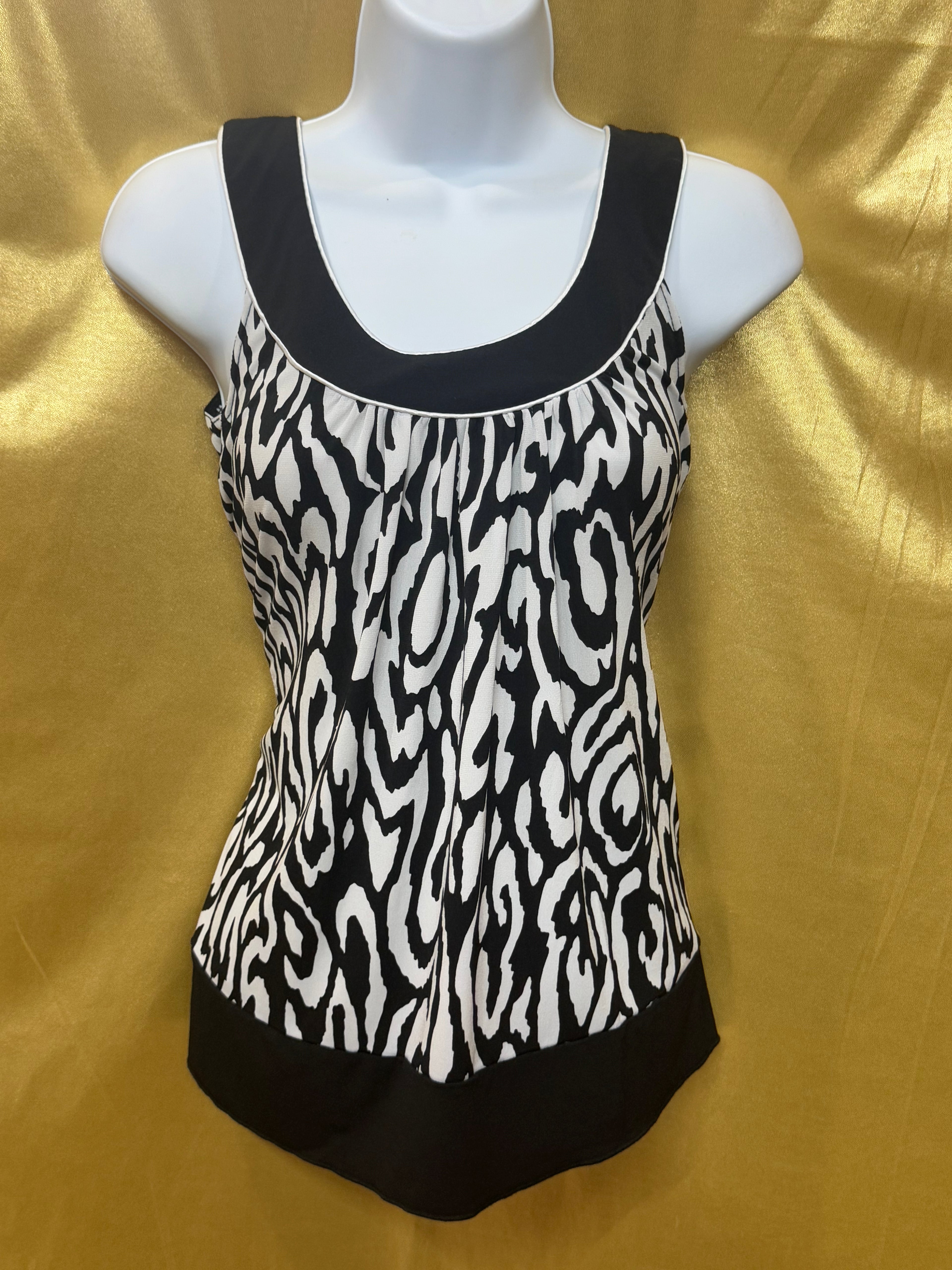IZ Byer California Zebra Print Contrast Hem Halter Tank Top - Size Small