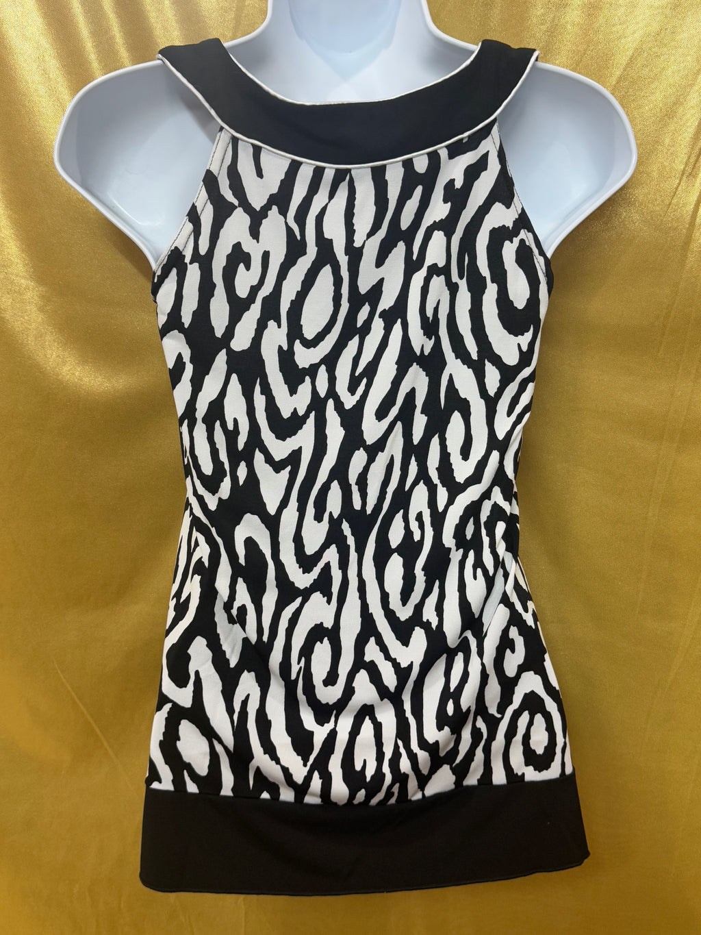IZ Byer California Zebra Print Contrast Hem Halter Tank Top - Size Small