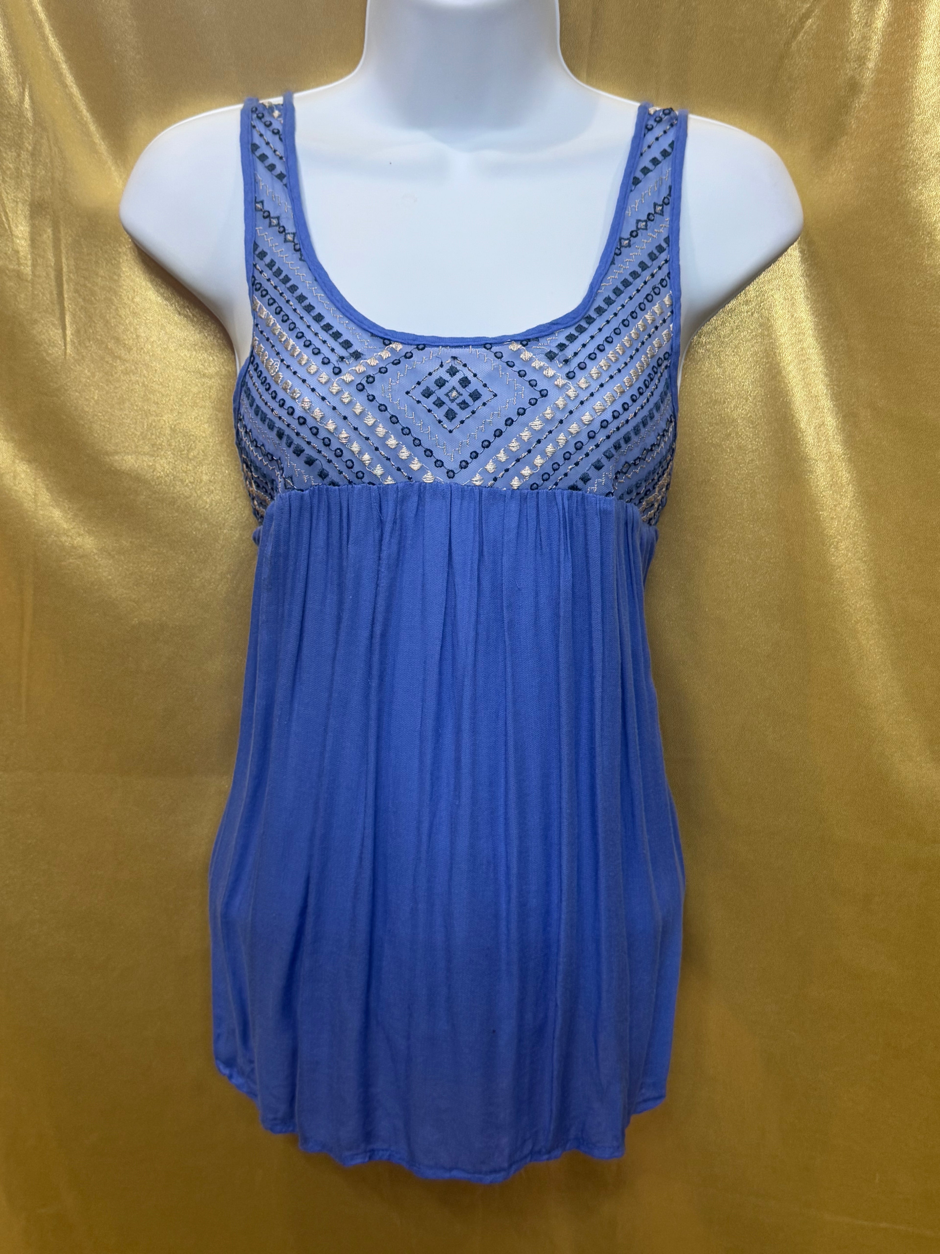 Aéropostale Blue Embroidered Babydoll Tank Top Size M