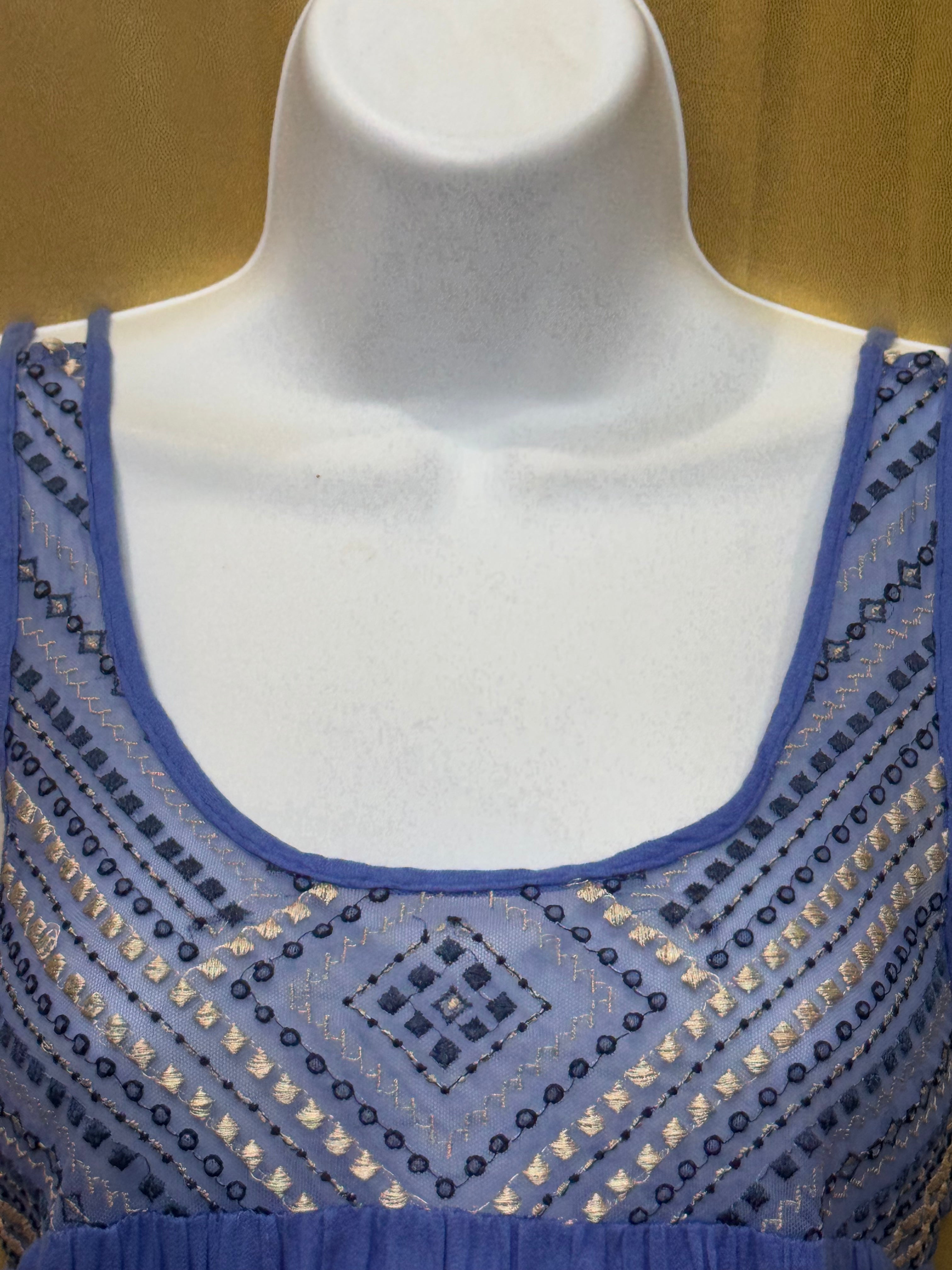 Aéropostale Blue Embroidered Babydoll Tank Top Size M