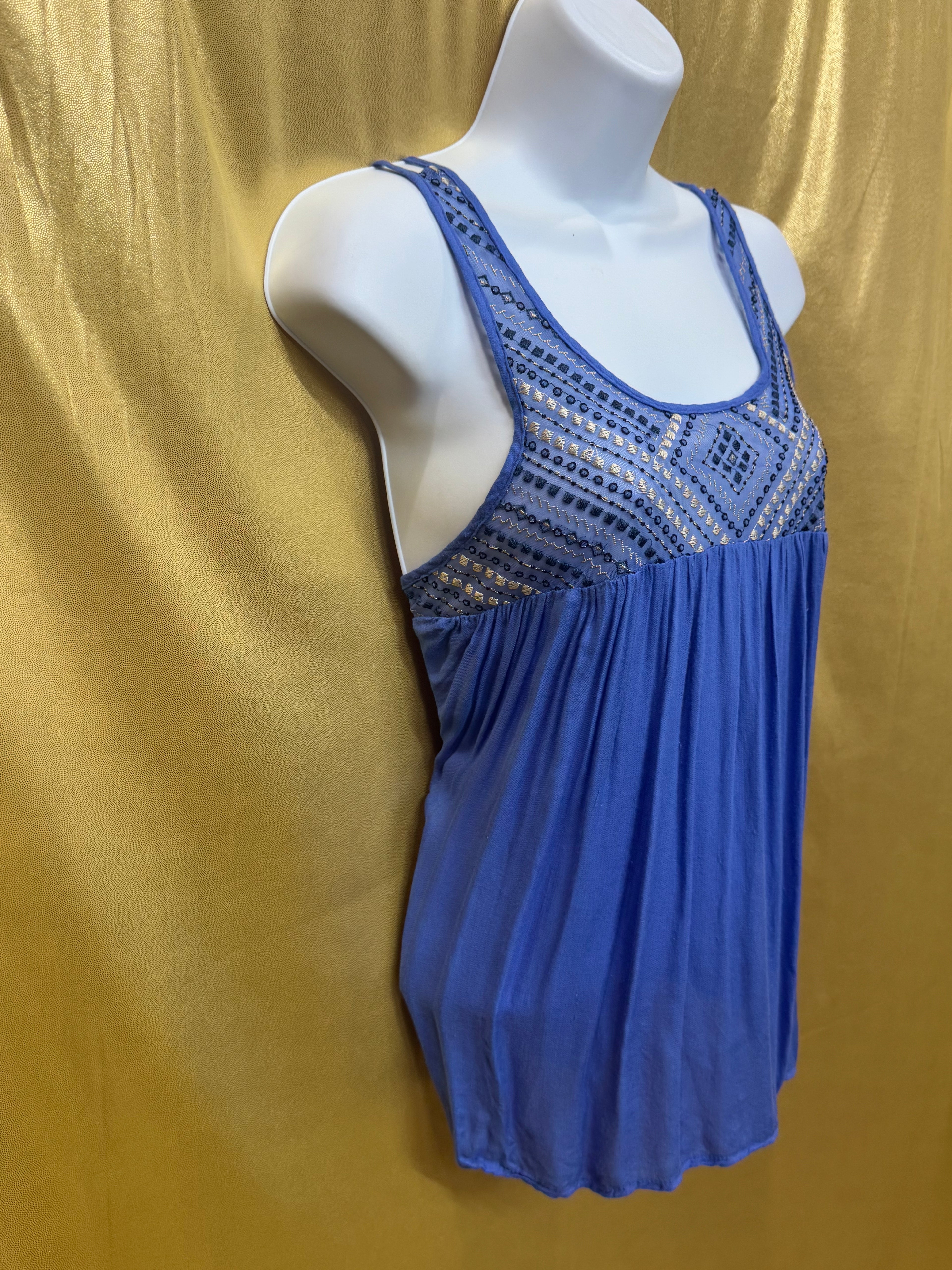 Aéropostale Blue Embroidered Babydoll Tank Top Size M