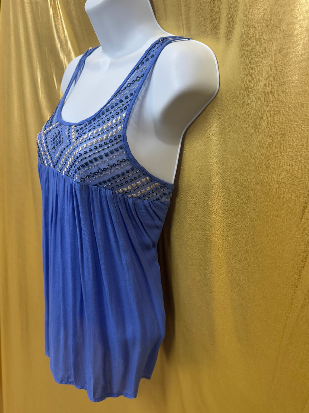 Aéropostale Blue Embroidered Babydoll Tank Top Size M