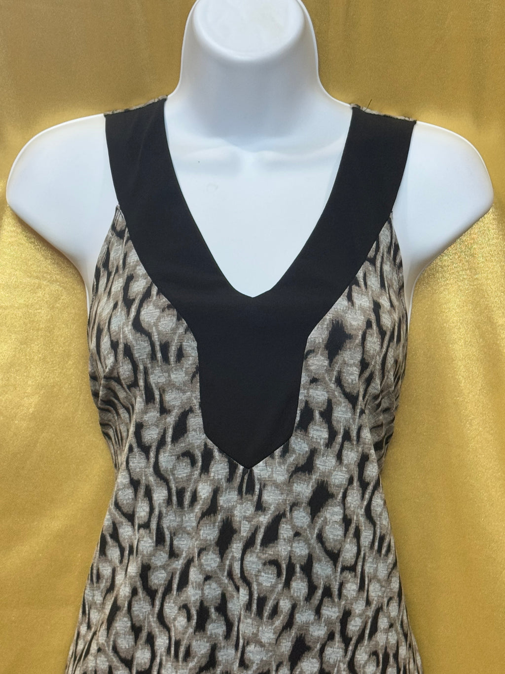 Vintage SUZIE Abstract Print Contrast V-Neck Tank Top - Size Medium