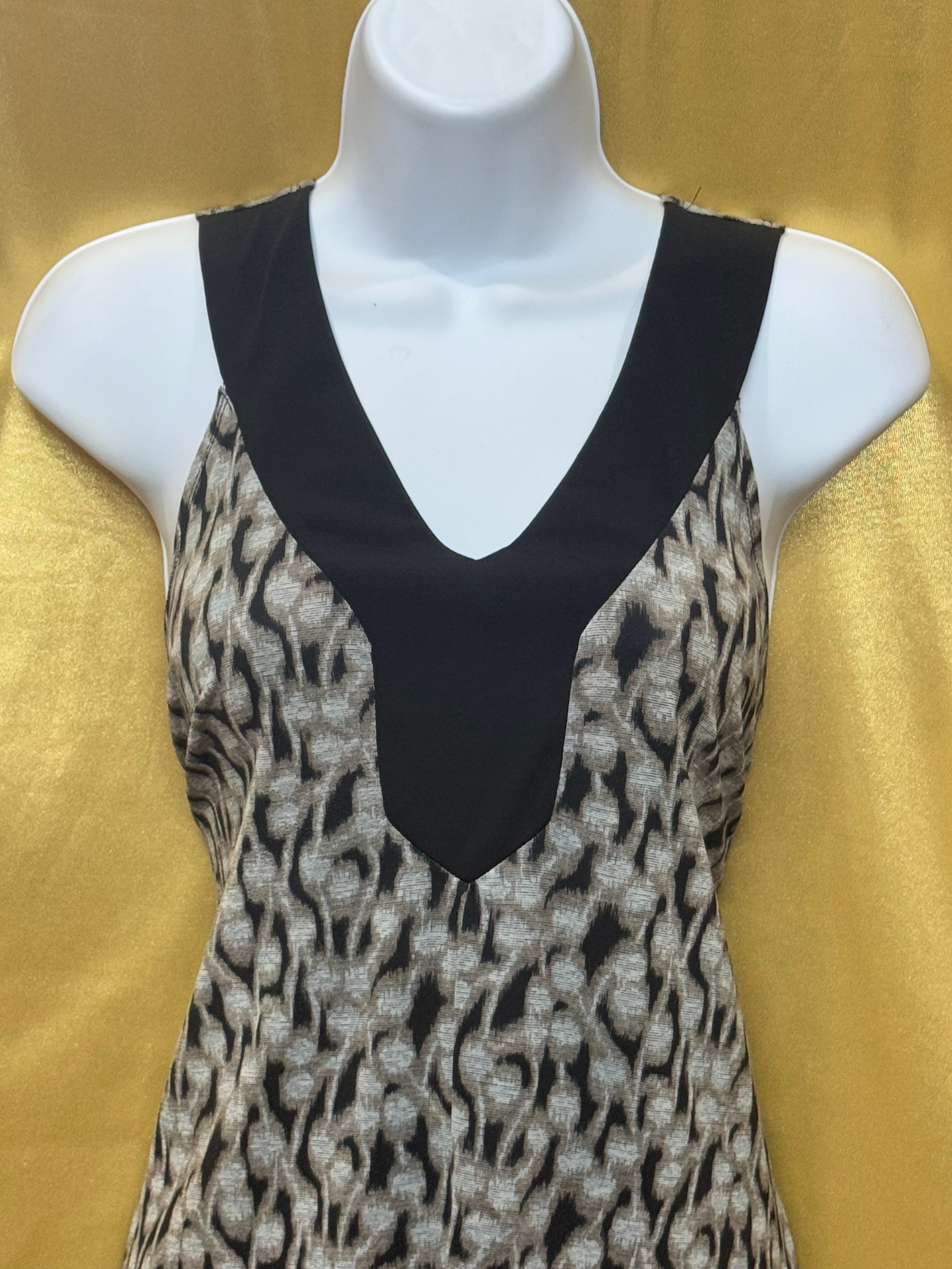 Vintage SUZIE Abstract Print Contrast V-Neck Tank Top - Size Medium