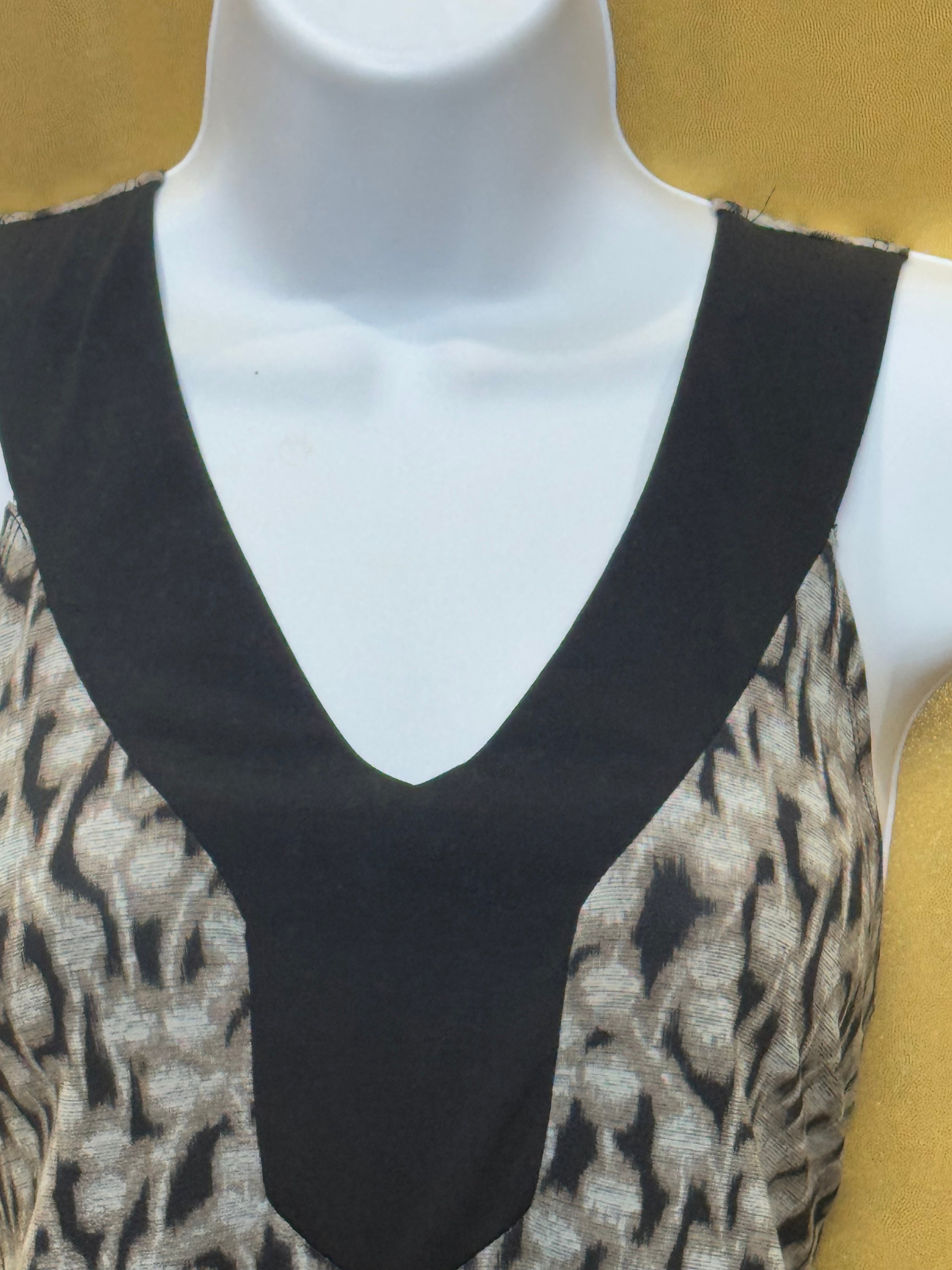 Vintage SUZIE Abstract Print Contrast V-Neck Tank Top - Size Medium