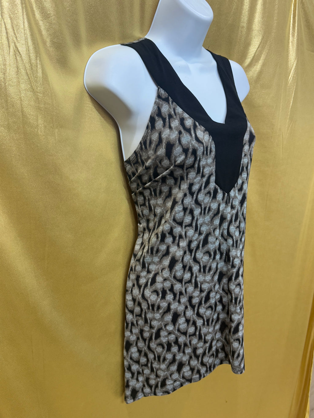 Vintage SUZIE Abstract Print Contrast V-Neck Tank Top - Size Medium