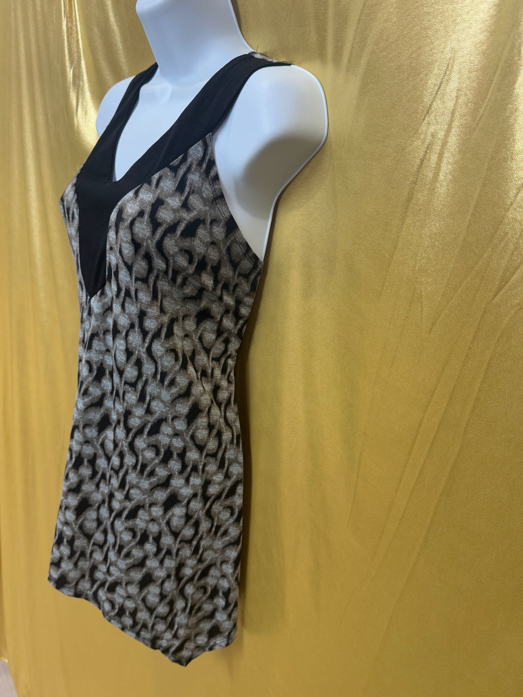 Vintage SUZIE Abstract Print Contrast V-Neck Tank Top - Size Medium