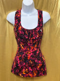 Merona Floral Ruffle Front Tank Top Size Small Sleeveless Stretchy Rayon Blend