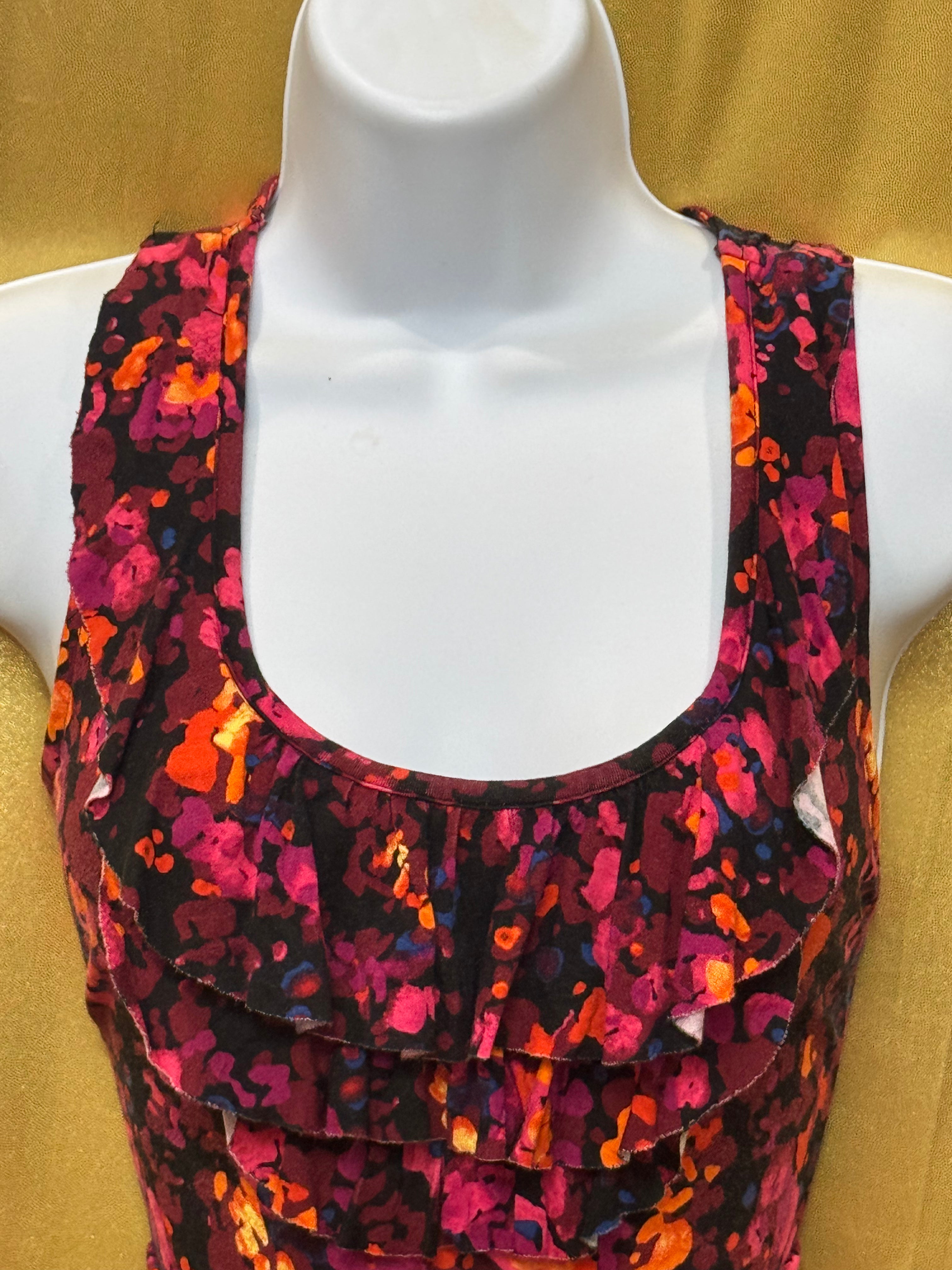 Merona Floral Ruffle Front Tank Top Size Small Sleeveless Stretchy Rayon Blend