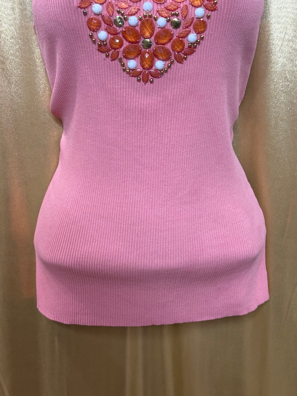 Ruby Rd. Peach Pink Embellished Tank Top Small Ribbed Knit