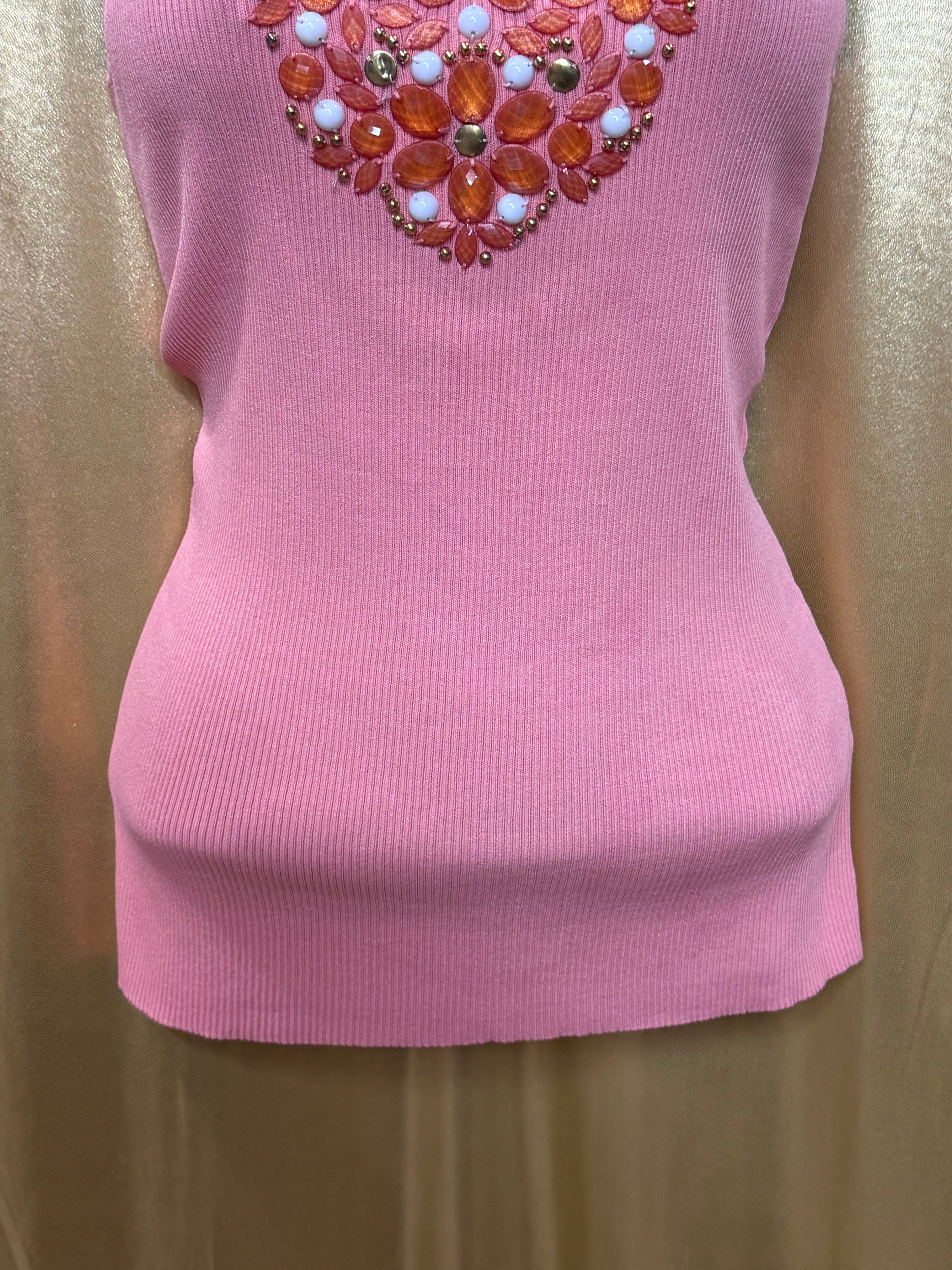 Ruby Rd. Peach Pink Embellished Tank Top Small Ribbed Knit