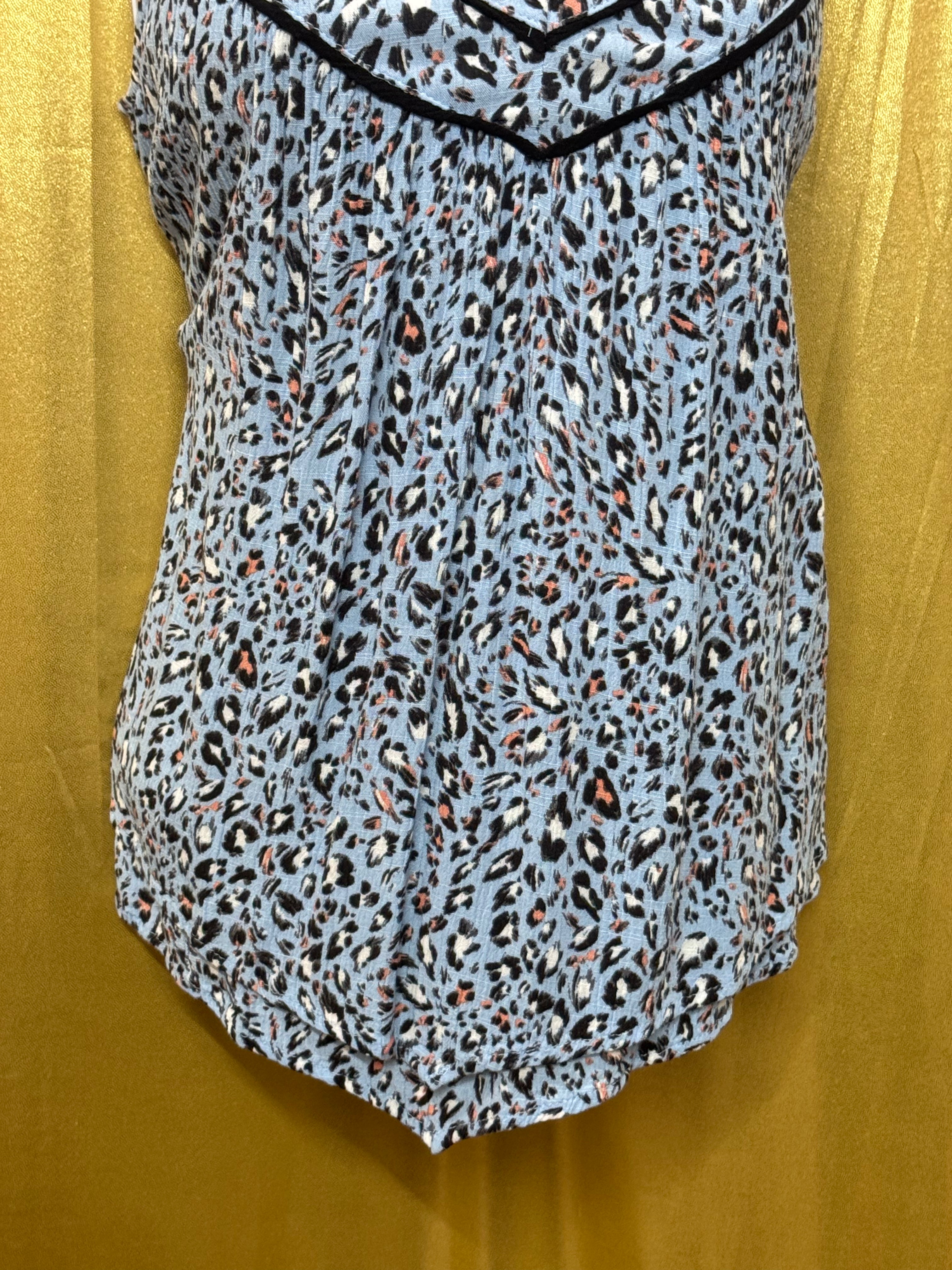 Democracy Blue Cheetah Print V-Neck Tank Top Size Small