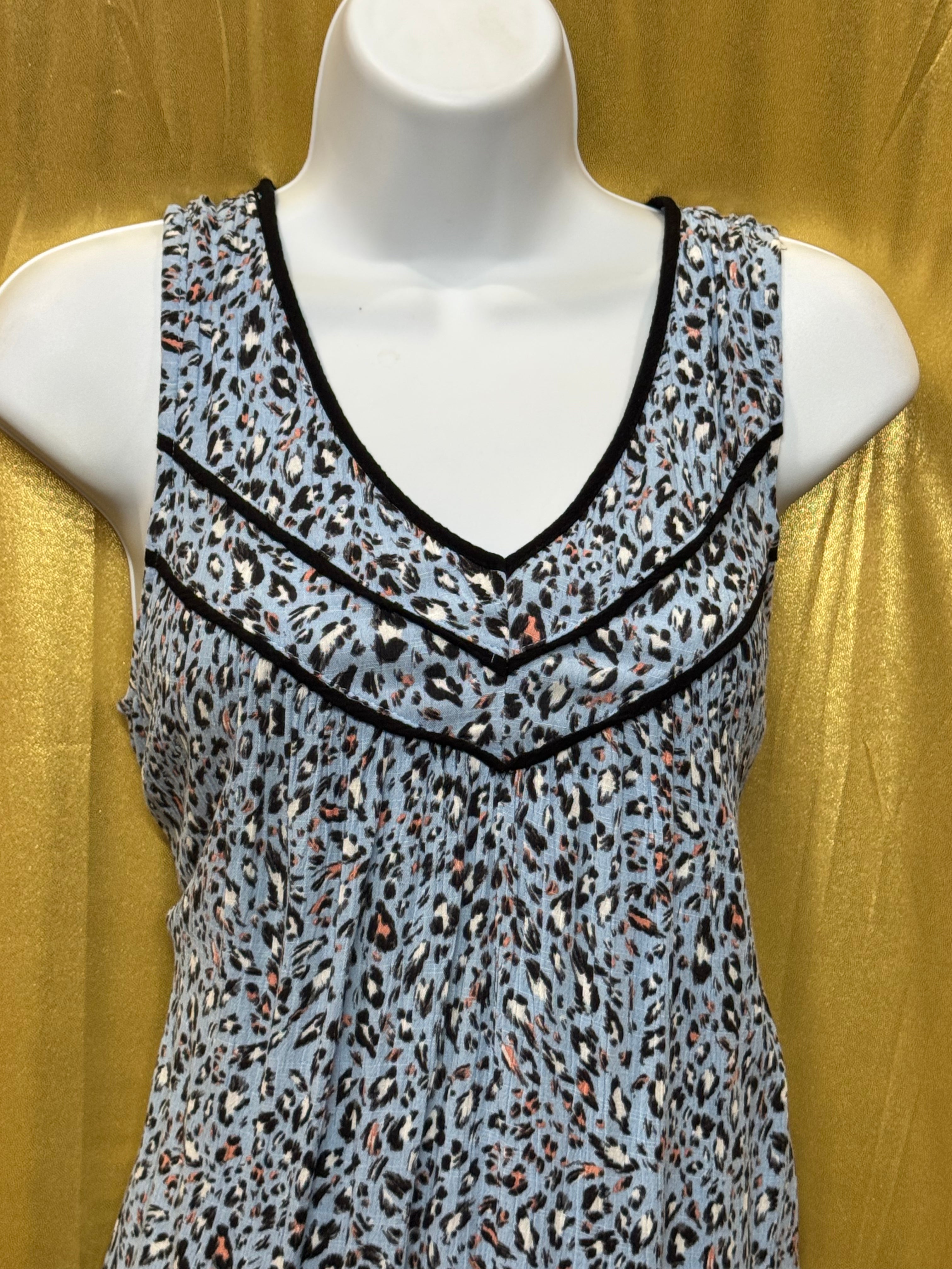Democracy Blue Cheetah Print V-Neck Tank Top Size Small