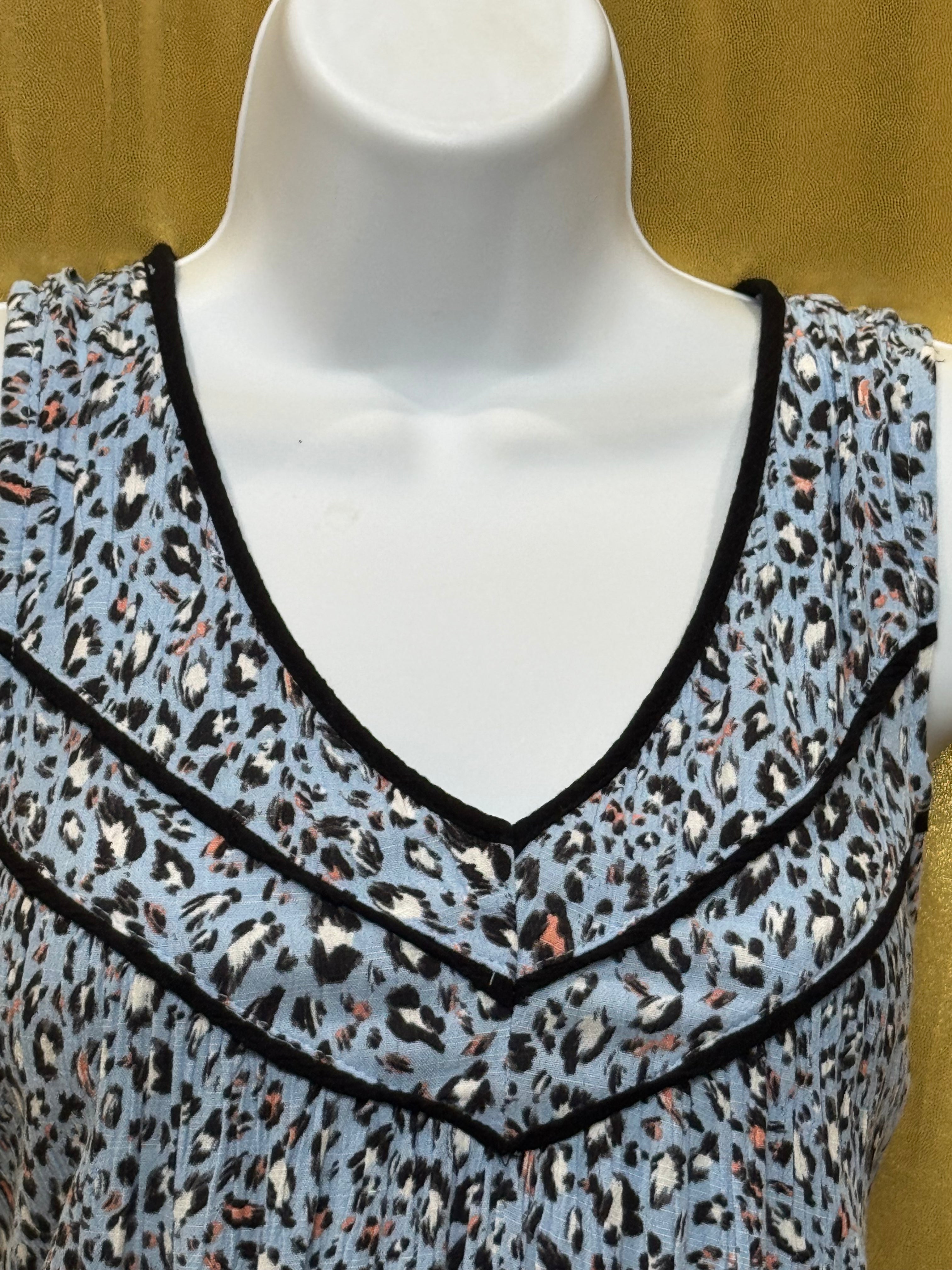 Democracy Blue Cheetah Print V-Neck Tank Top Size Small