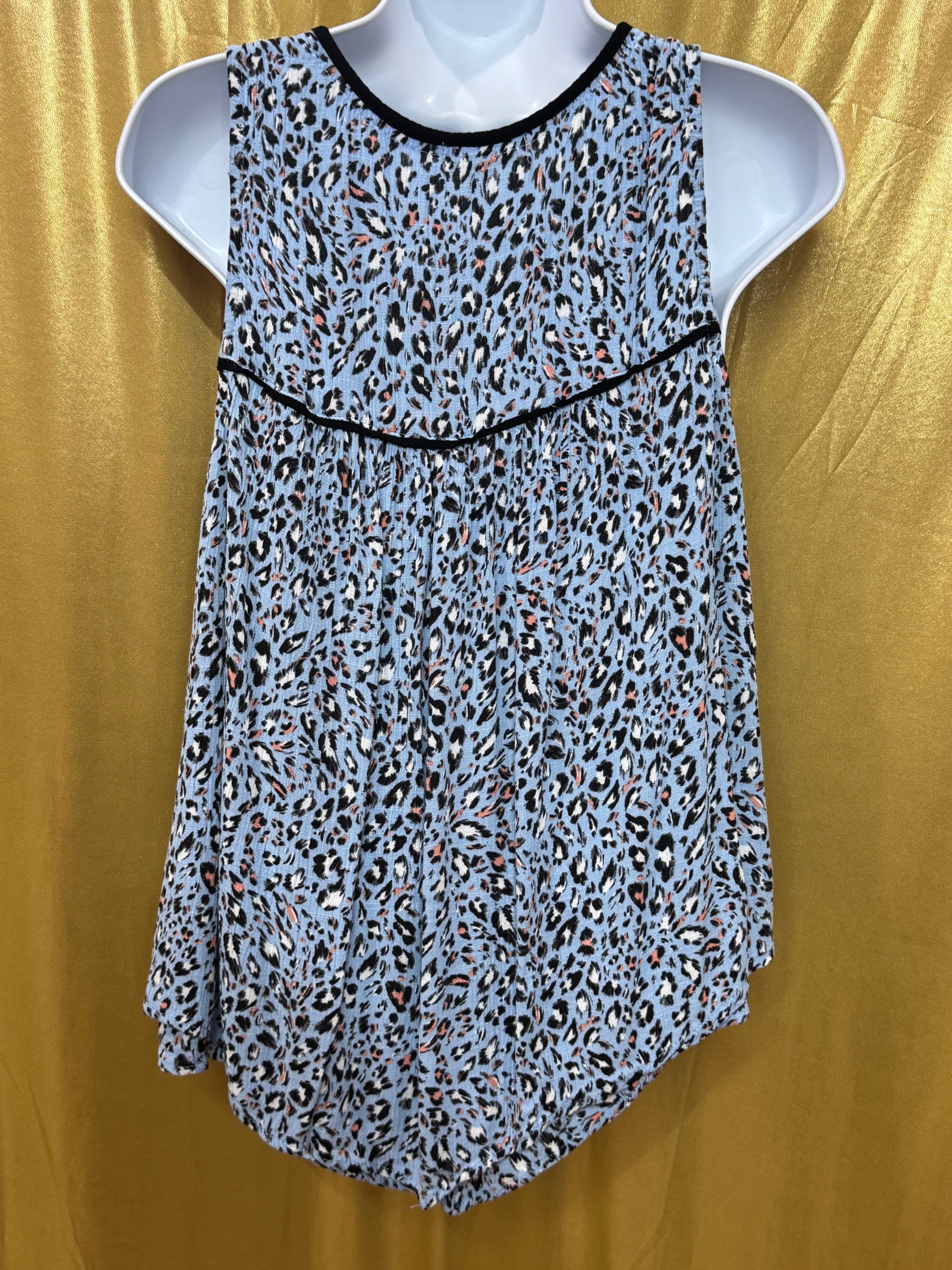Democracy Blue Cheetah Print V-Neck Tank Top Size Small