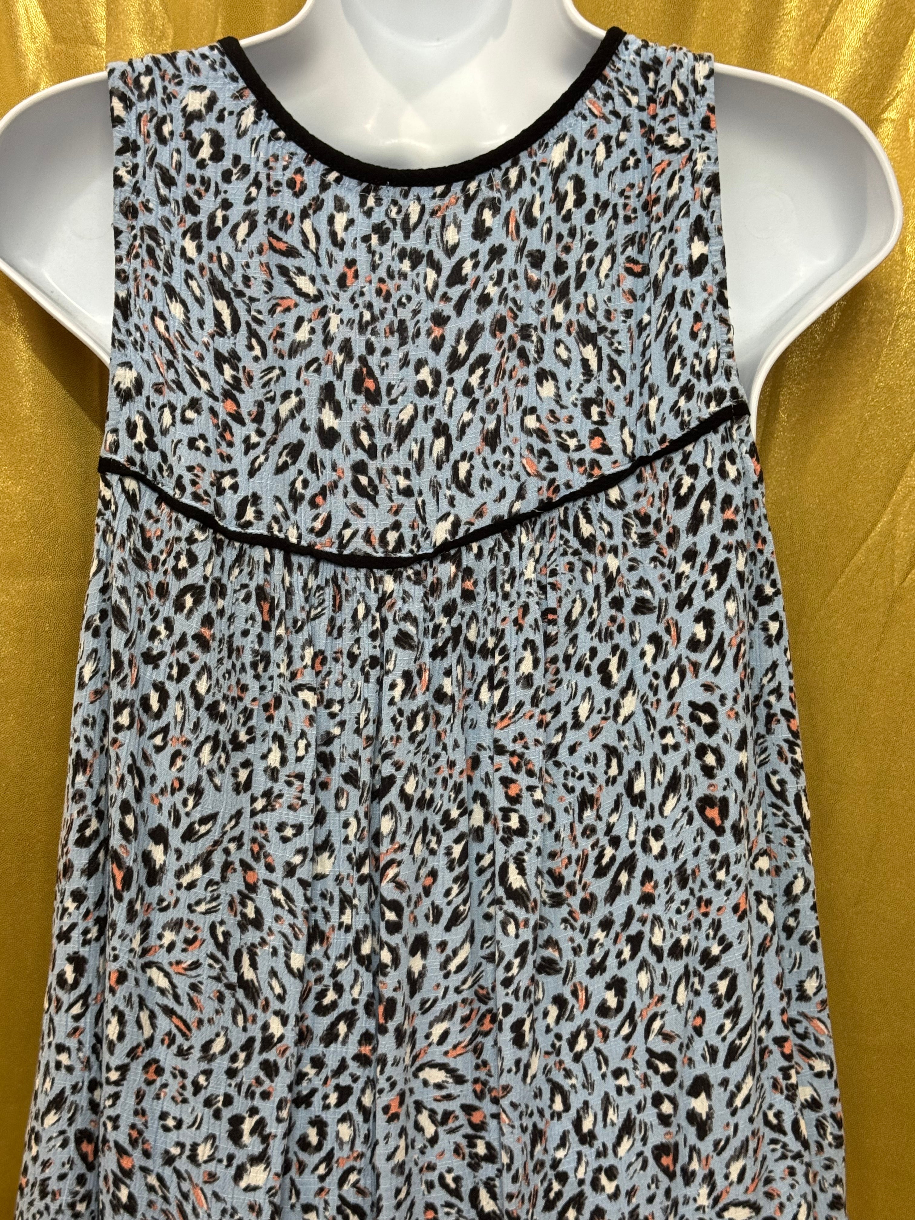 Democracy Blue Cheetah Print V-Neck Tank Top Size Small