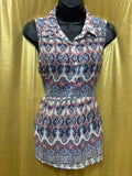 Alloy Apparel Sleeveless Geometric Print Collared Blouse Size Medium Made in USA
