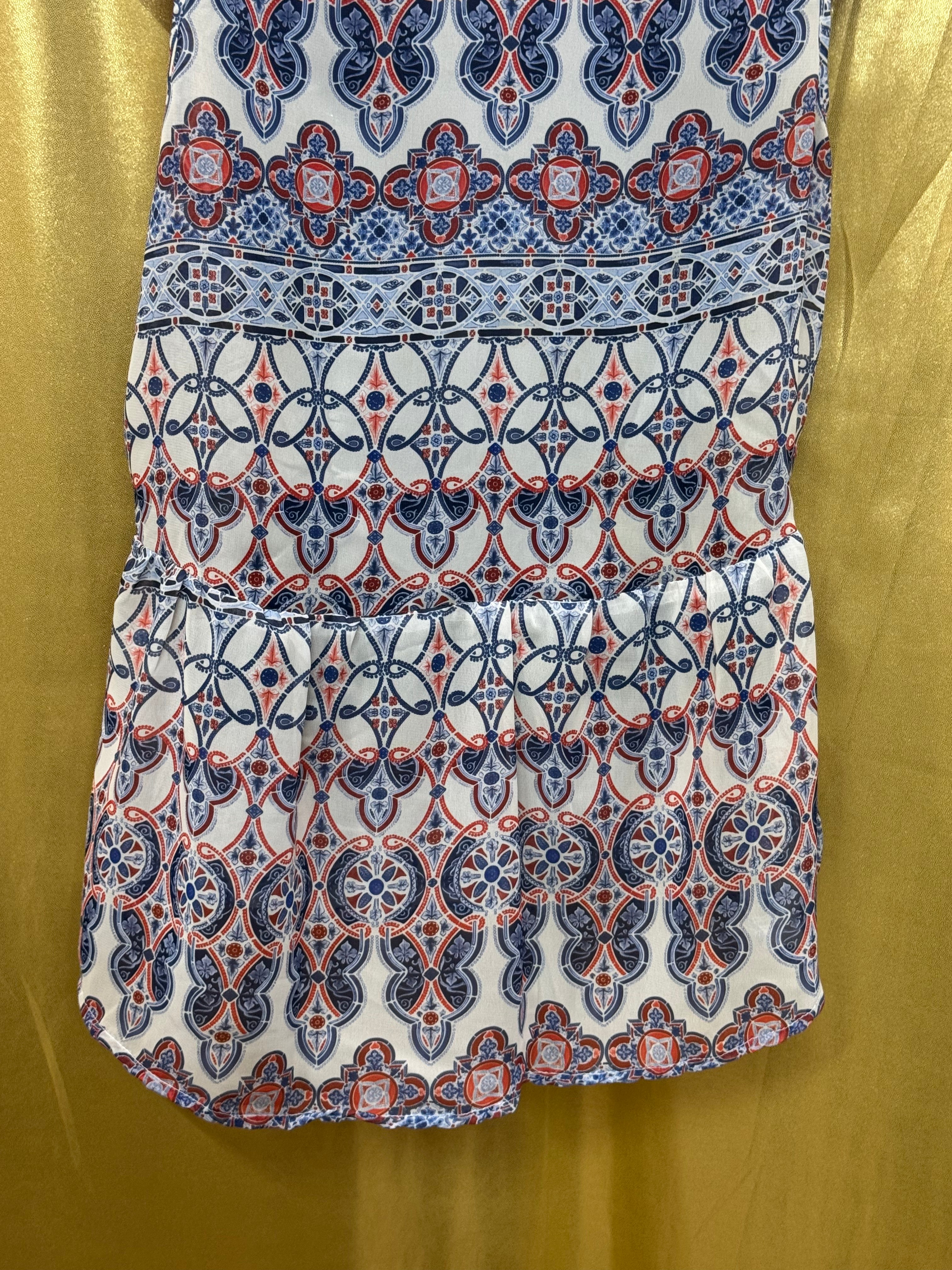 Alloy Apparel Sleeveless Geometric Print Collared Blouse Size Medium Made in USA