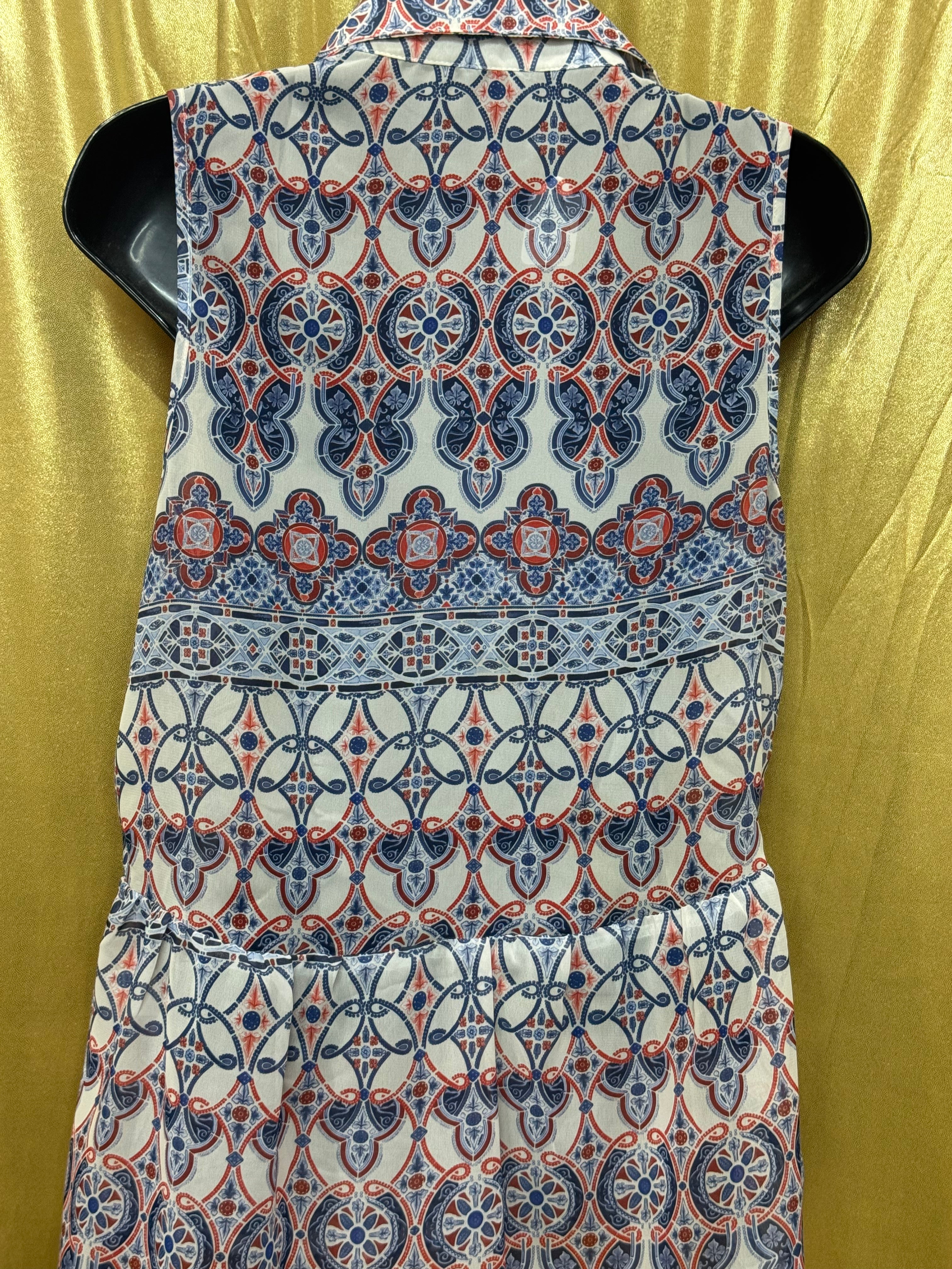 Alloy Apparel Sleeveless Geometric Print Collared Blouse Size Medium Made in USA