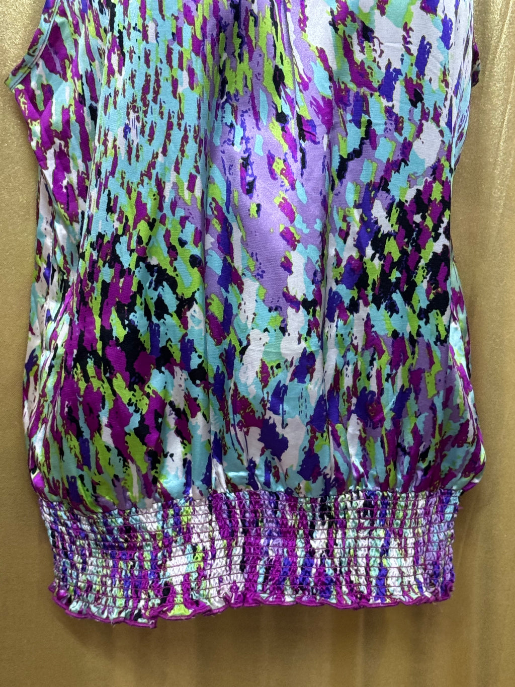 Unique Spectrum Halter Blouse Small Multicolor Tie Keyhole Back Smocked