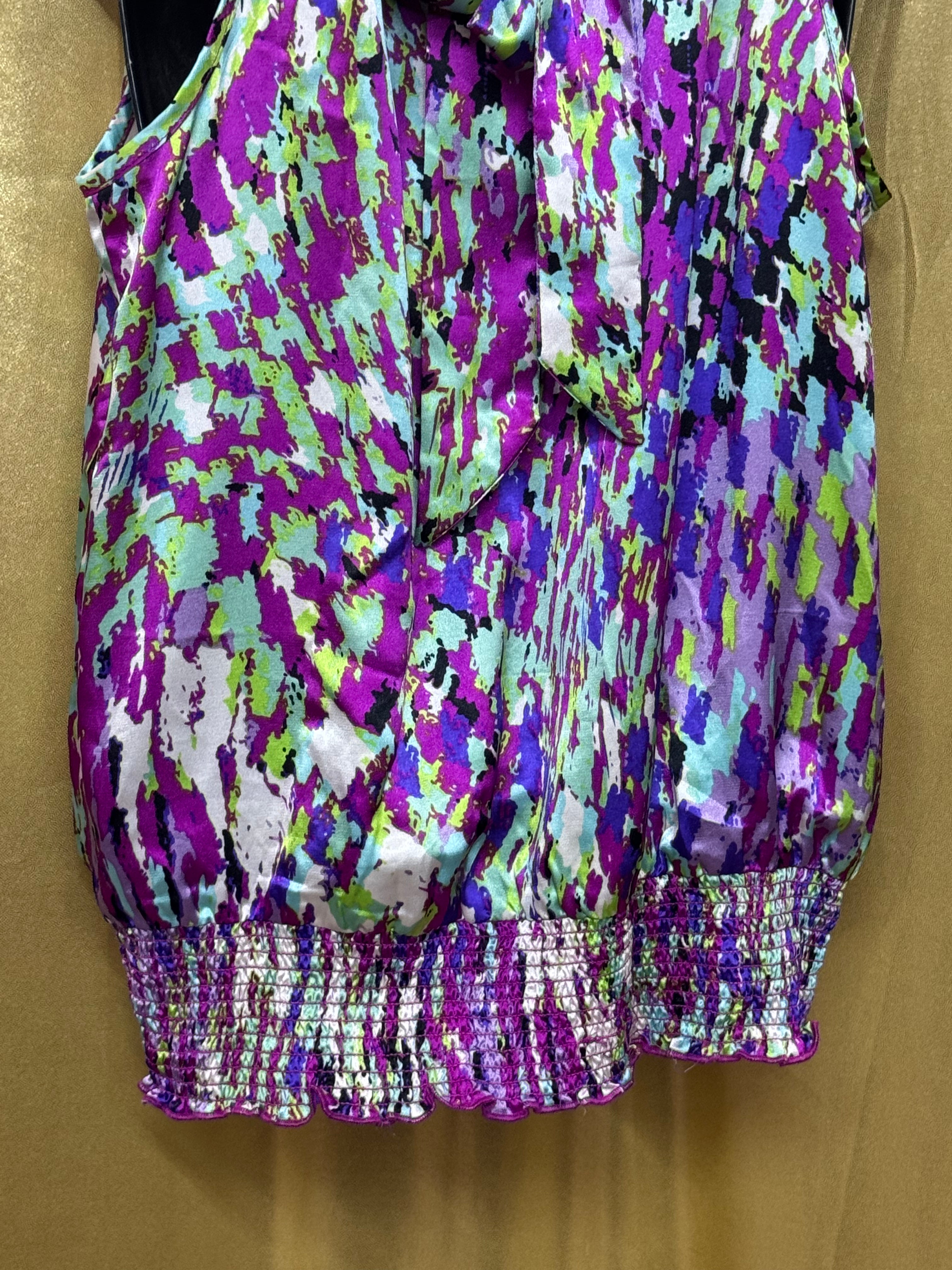 Unique Spectrum Halter Blouse Small Multicolor Tie Keyhole Back Smocked