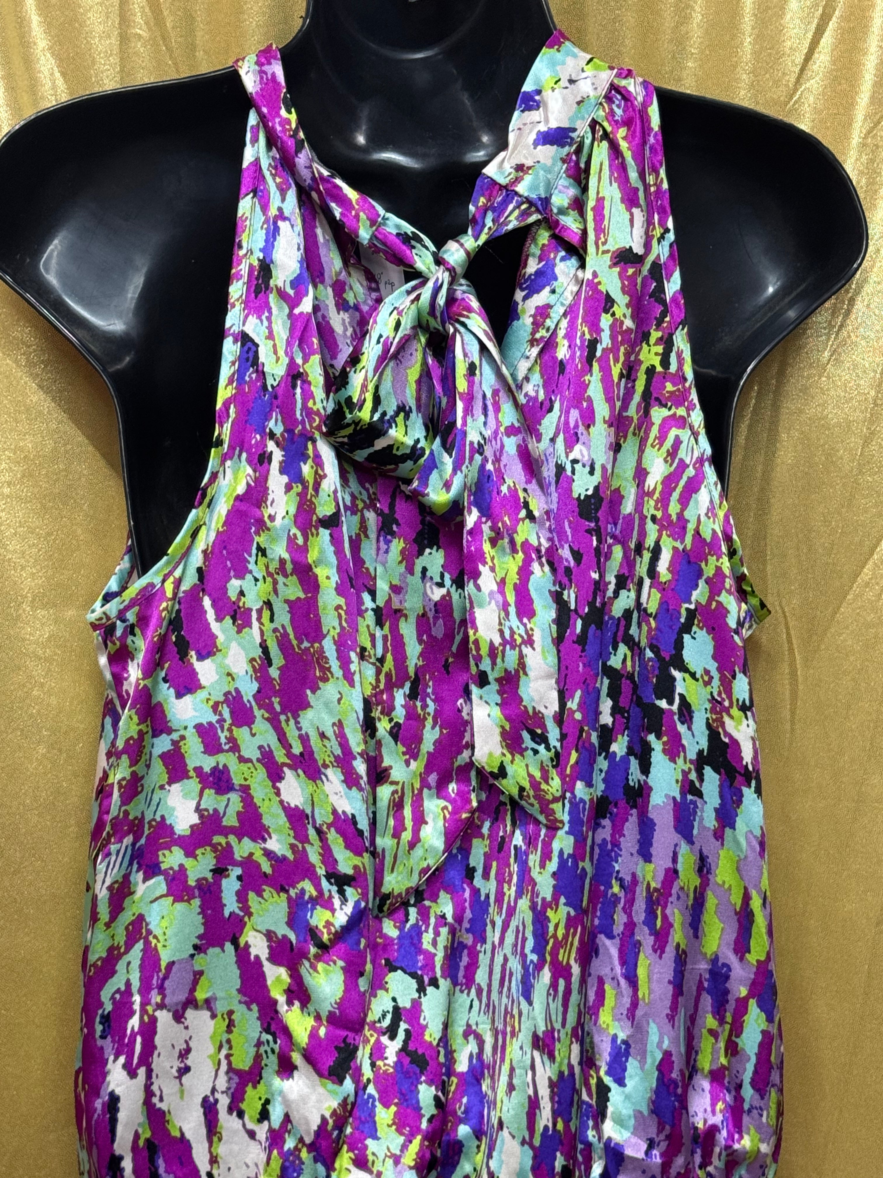 Unique Spectrum Halter Blouse Small Multicolor Tie Keyhole Back Smocked