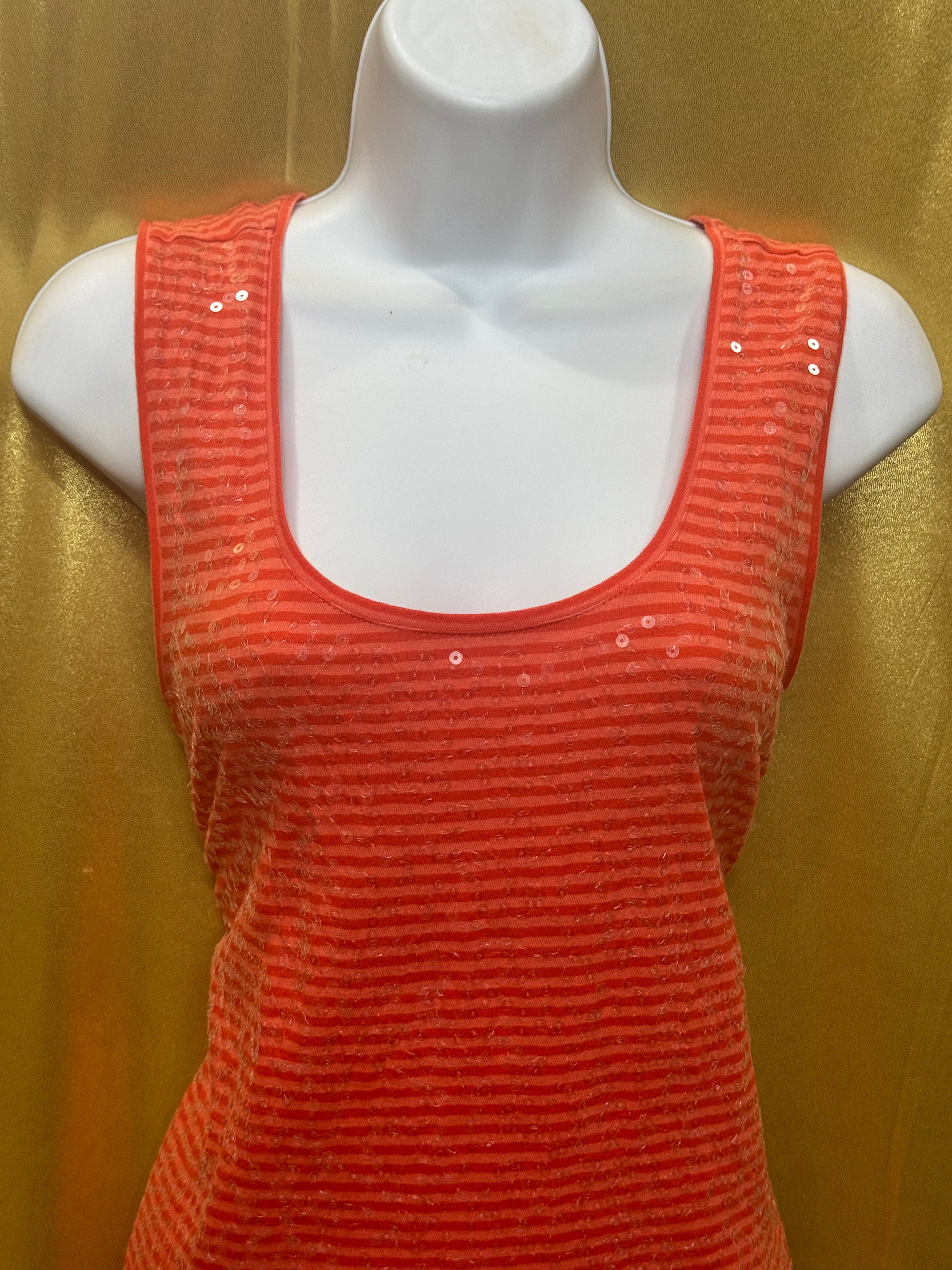 LOFT Orange Striped Sequin Scoop Neck Tank Top - Size Medium