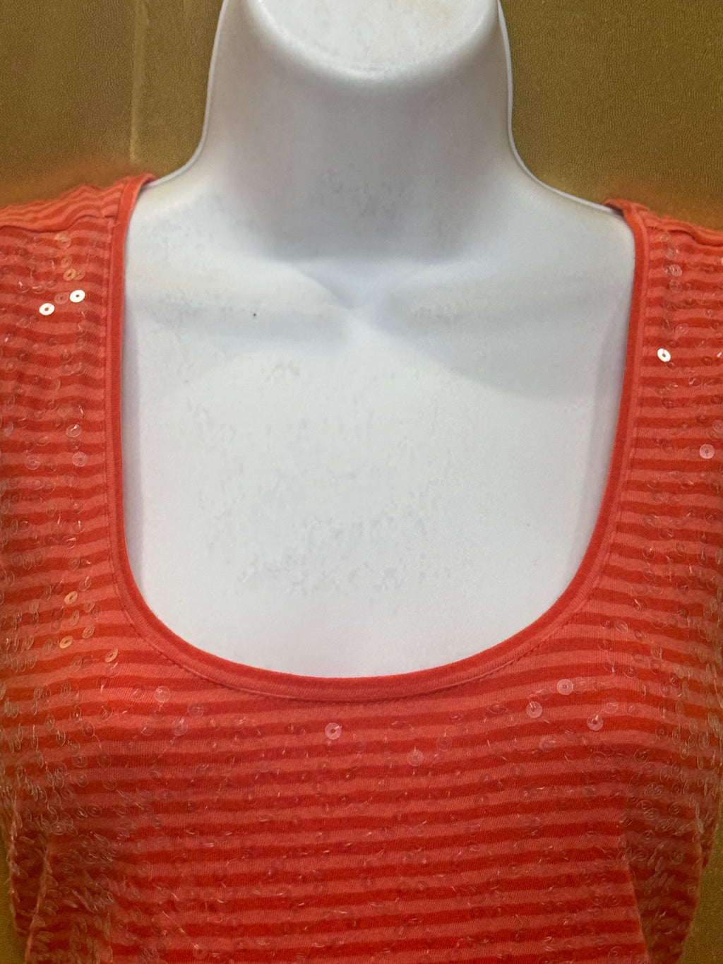 LOFT Orange Striped Sequin Scoop Neck Tank Top - Size Medium