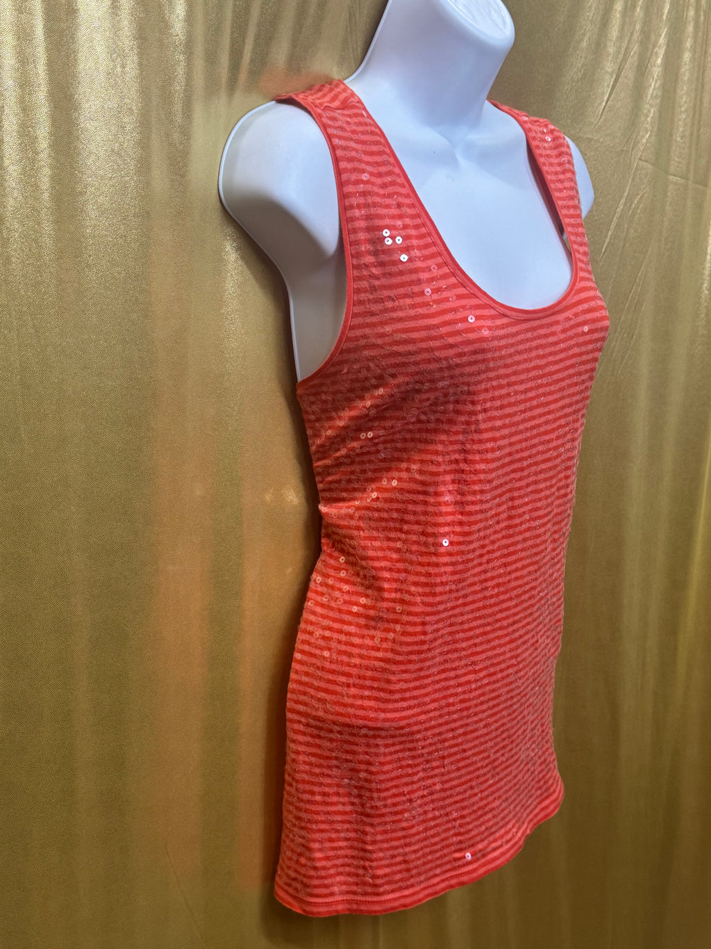 LOFT Orange Striped Sequin Scoop Neck Tank Top - Size Medium