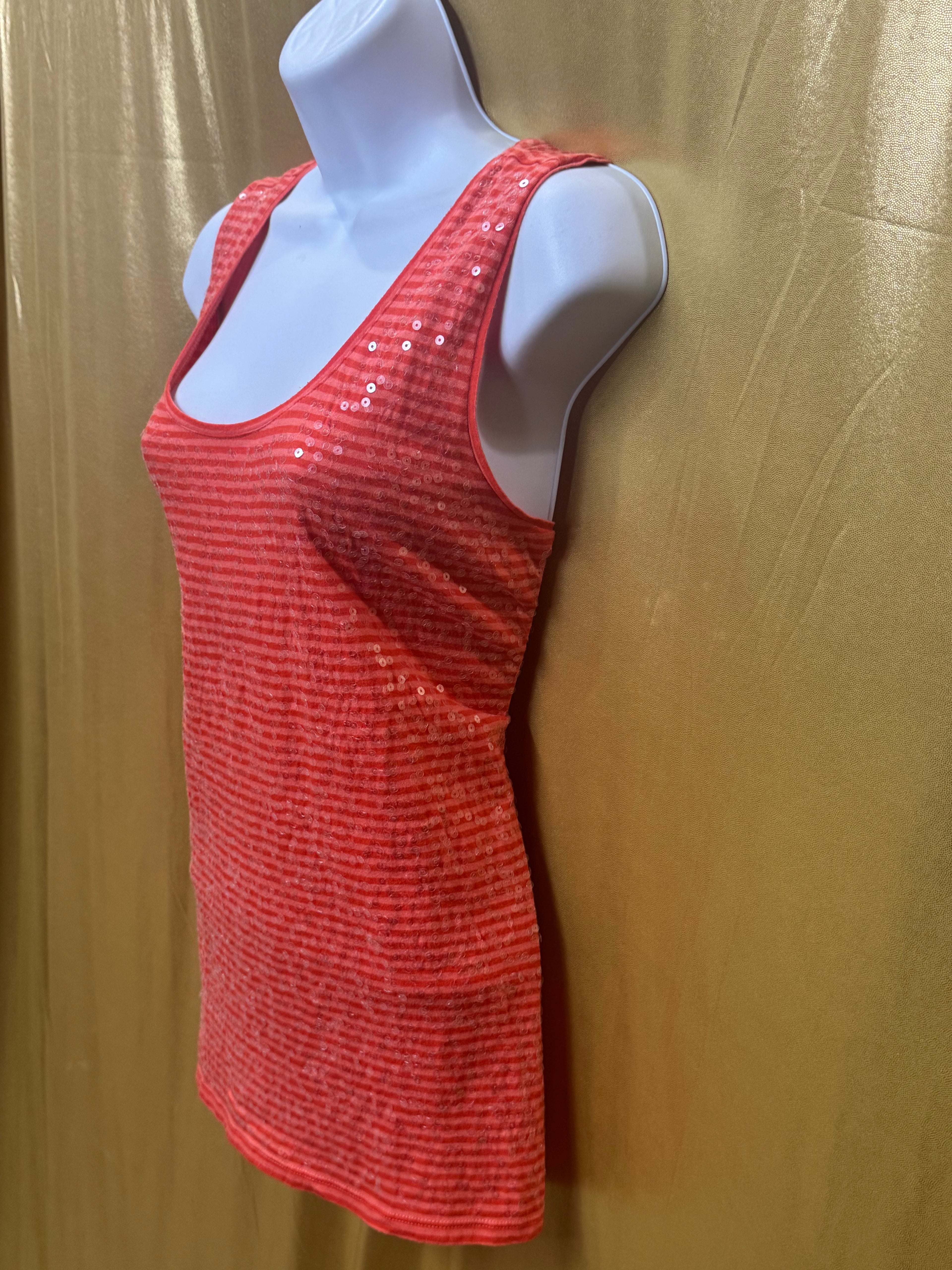LOFT Orange Striped Sequin Scoop Neck Tank Top - Size Medium
