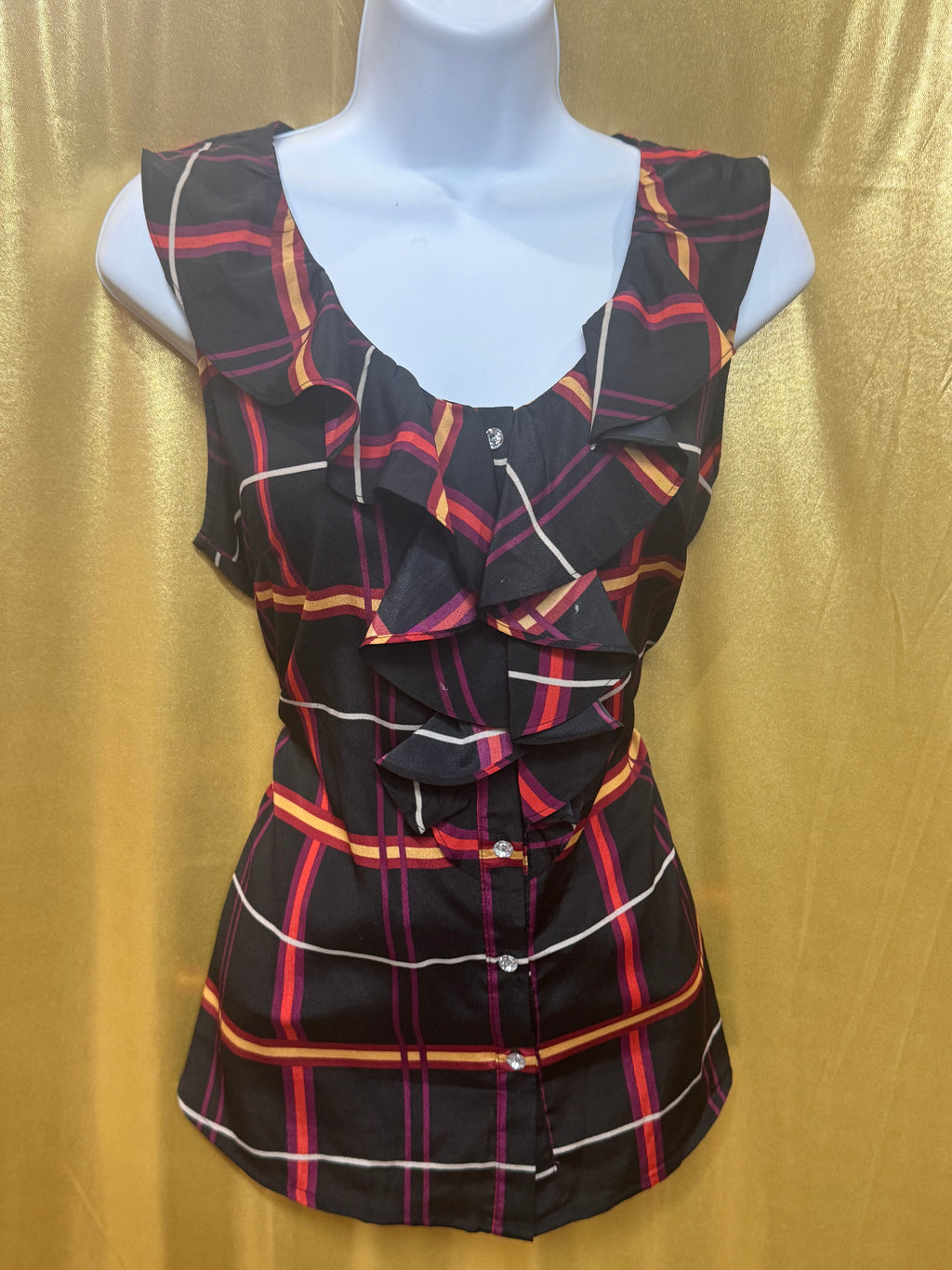 Banana Republic Plaid Ruffle Sleeveless Blouse | Size Medium
