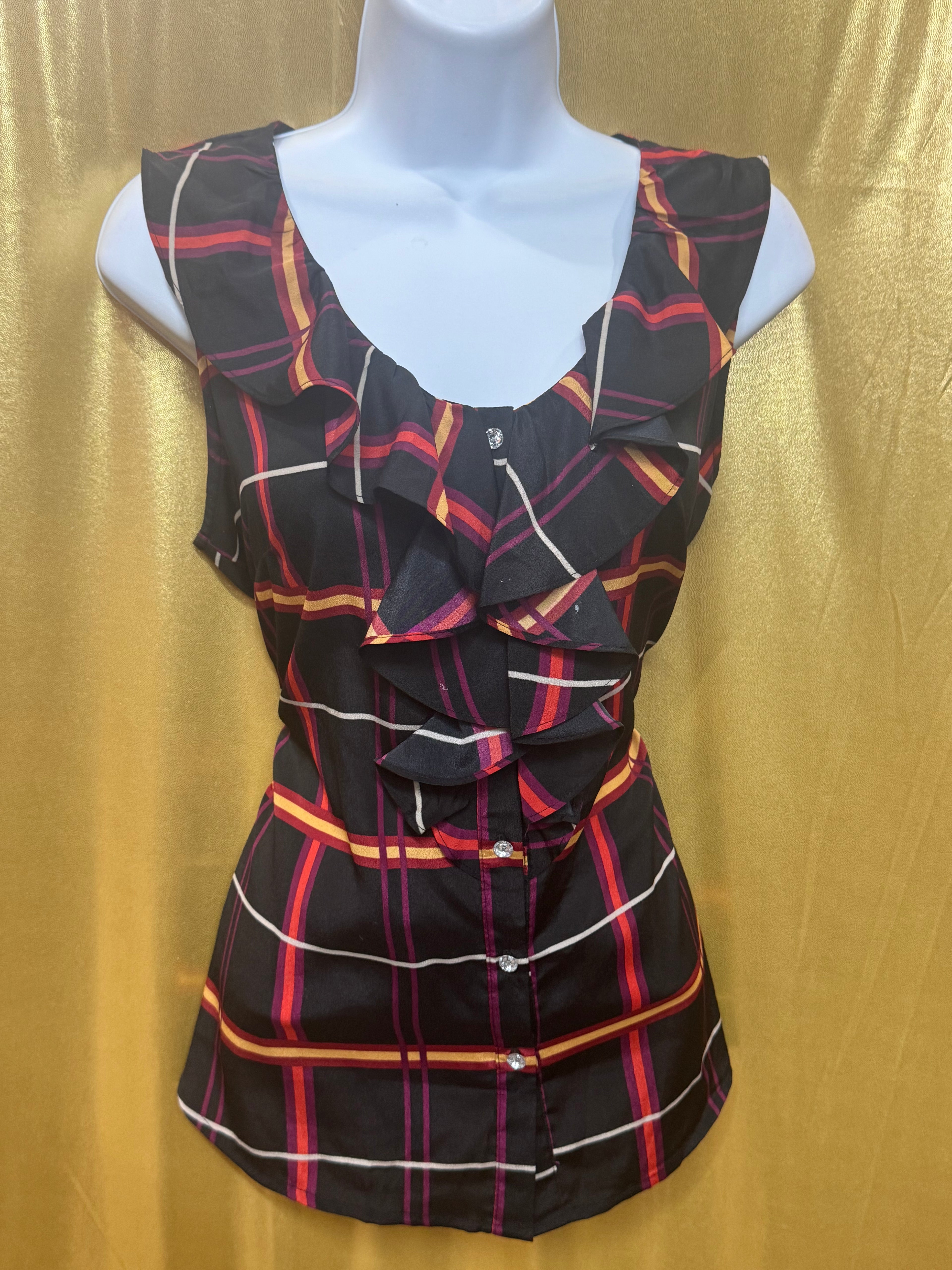 Banana Republic Plaid Ruffle Sleeveless Blouse | Size Medium