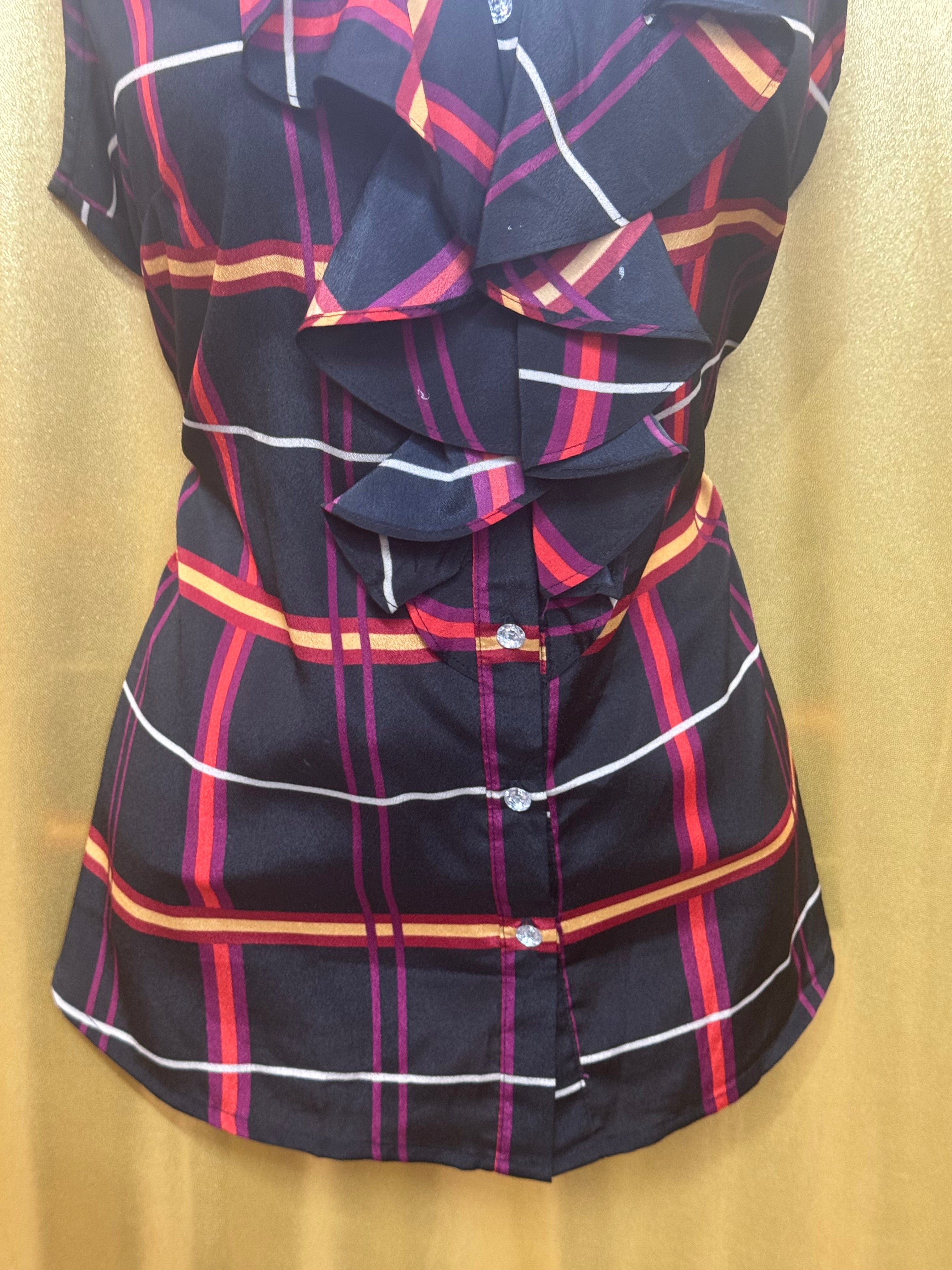 Banana Republic Plaid Ruffle Sleeveless Blouse | Size Medium