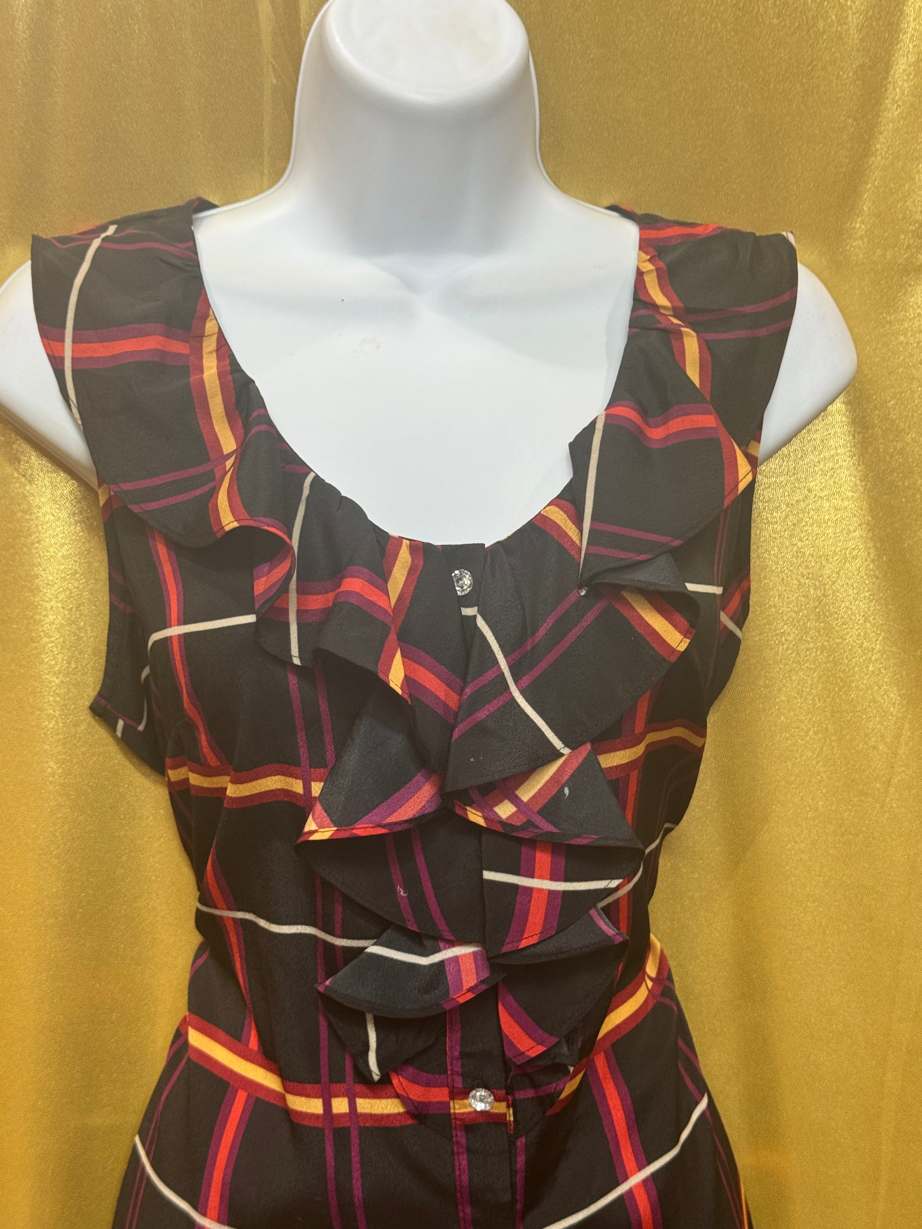 Banana Republic Plaid Ruffle Sleeveless Blouse | Size Medium