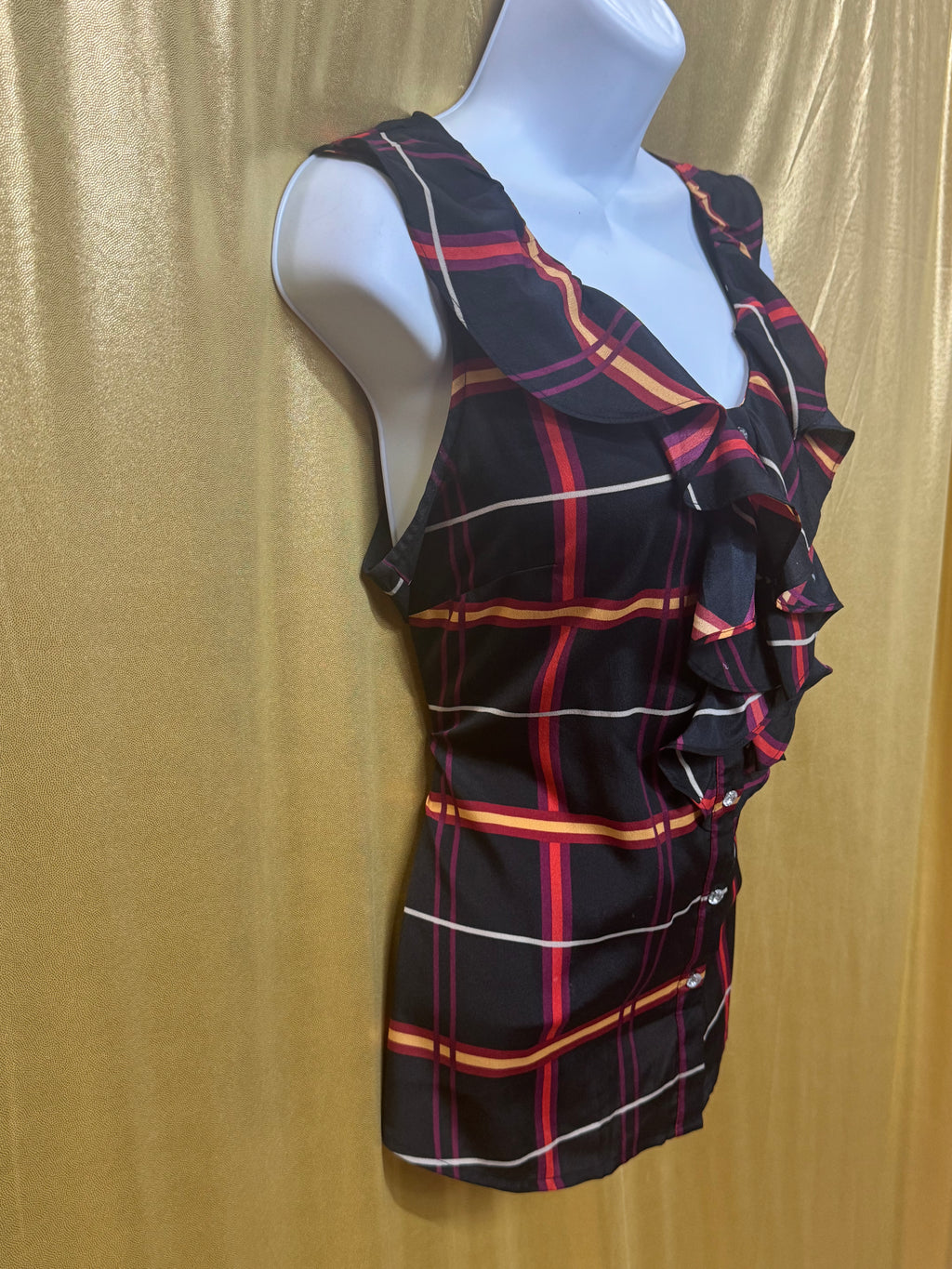 Banana Republic Plaid Ruffle Sleeveless Blouse | Size Medium