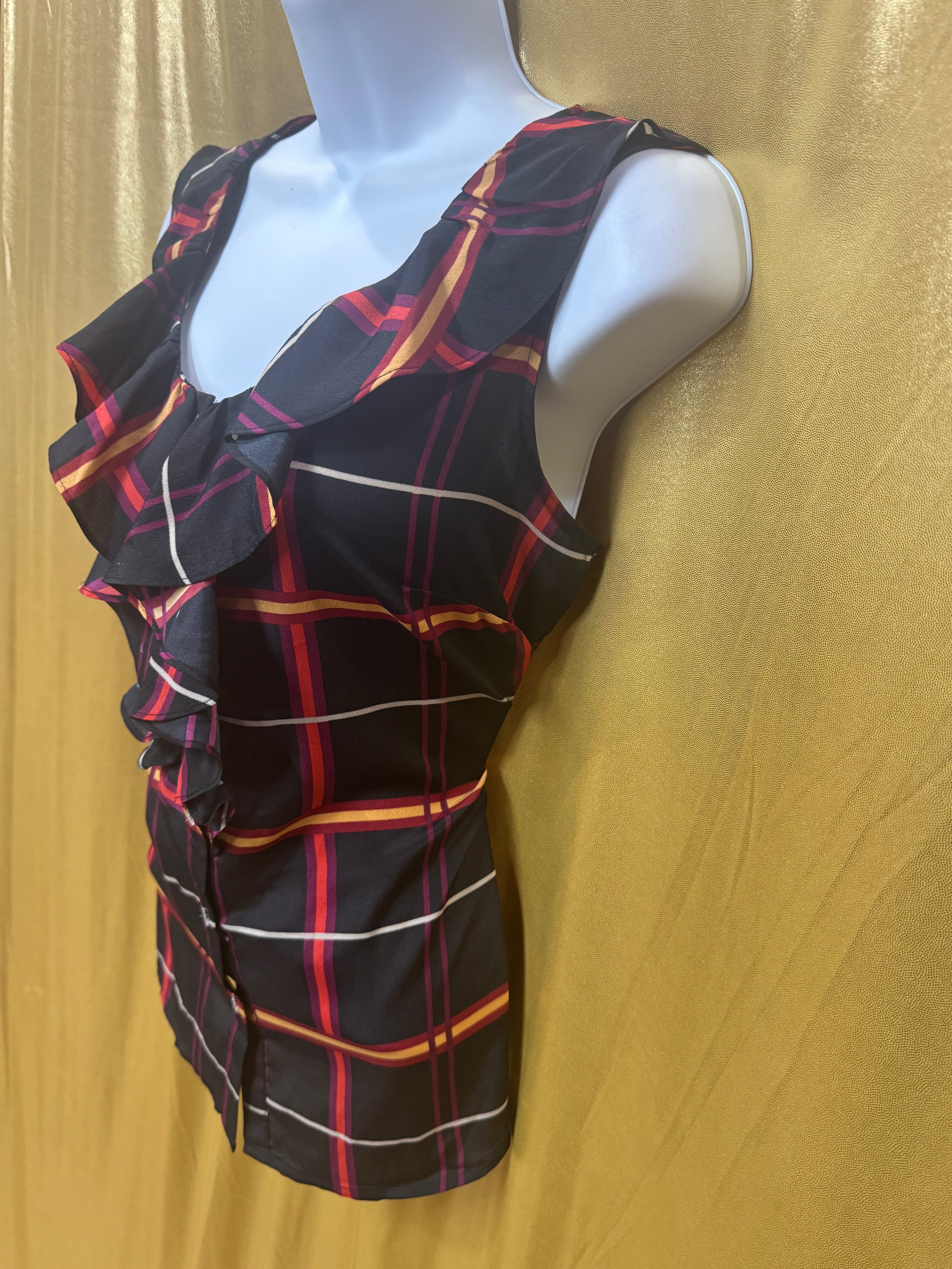 Banana Republic Plaid Ruffle Sleeveless Blouse | Size Medium